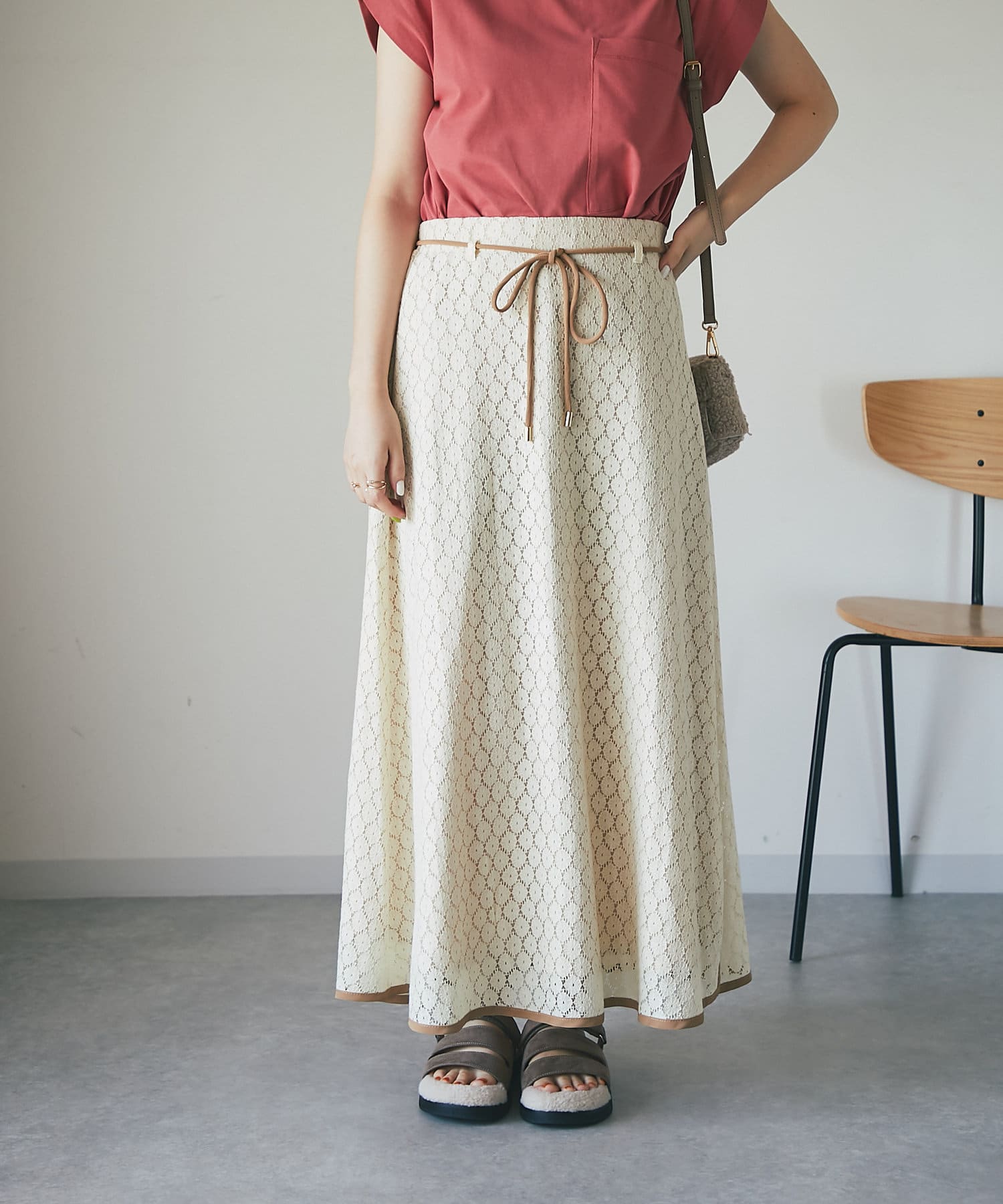 un dix cors(アンディコール) 【華やぎスカート】レースパインピングベルトスカート