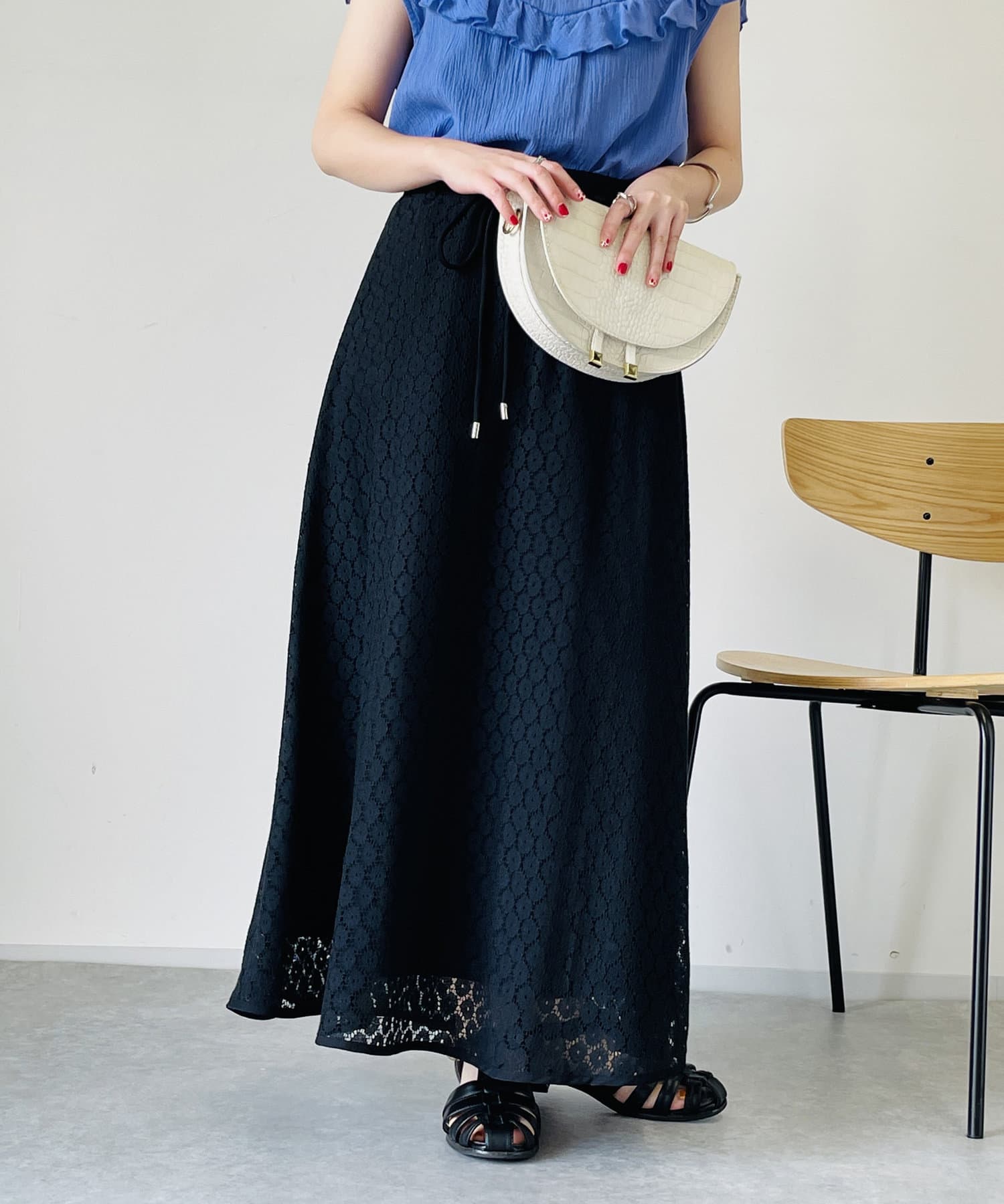 un dix cors(アンディコール) 【華やぎスカート】レースパインピングベルトスカート