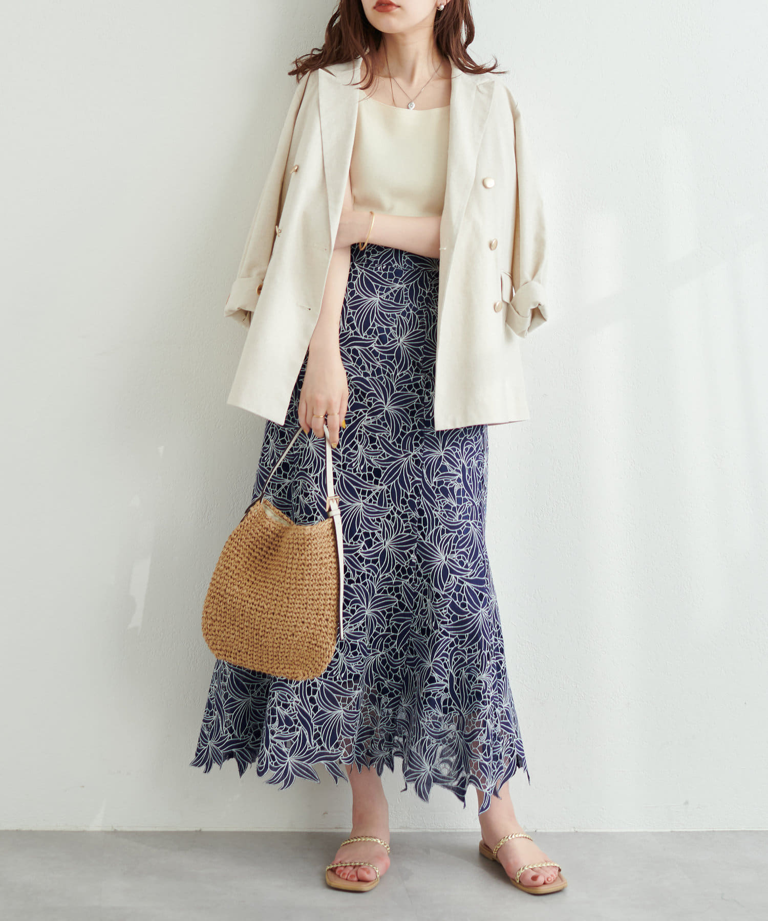 ちょっと大人な綿麻金釦テーラージャケット | natural couture