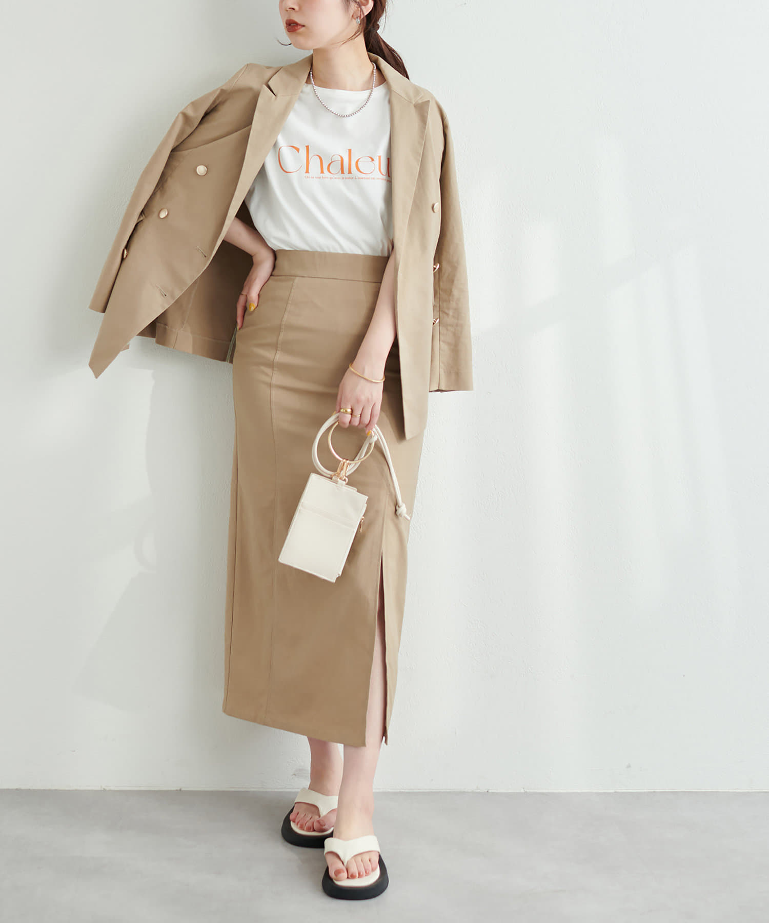 natural couture(ナチュラルクチュール) 長さ変えれる綿麻スリットナロースカート