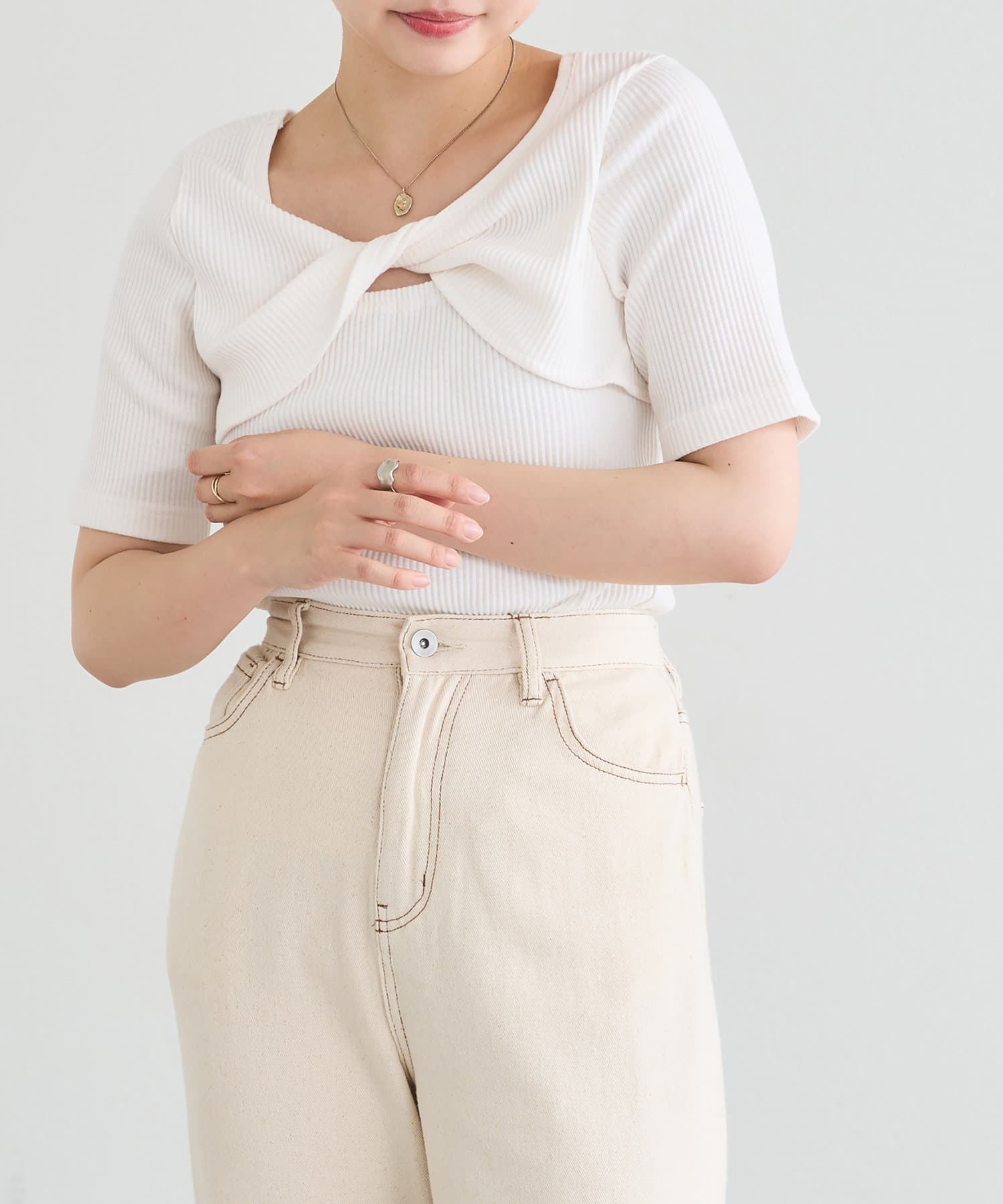natural couture(ナチュラルクチュール) WEB限定/ねじりオープンバックテレコＴ