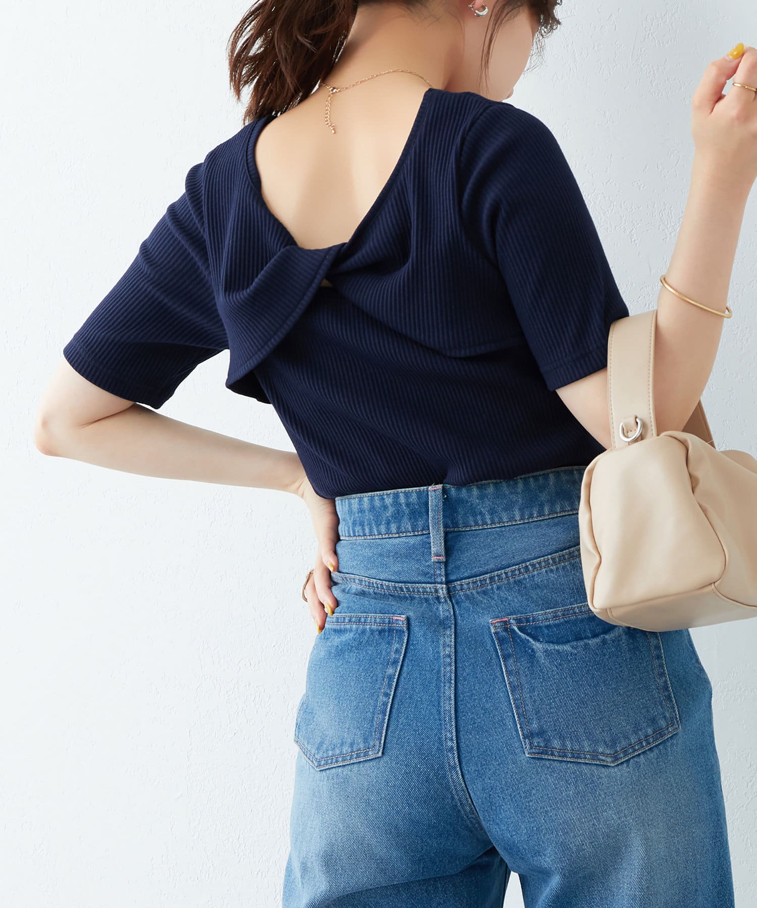 natural couture(ナチュラルクチュール) WEB限定/ねじりオープンバックテレコＴ
