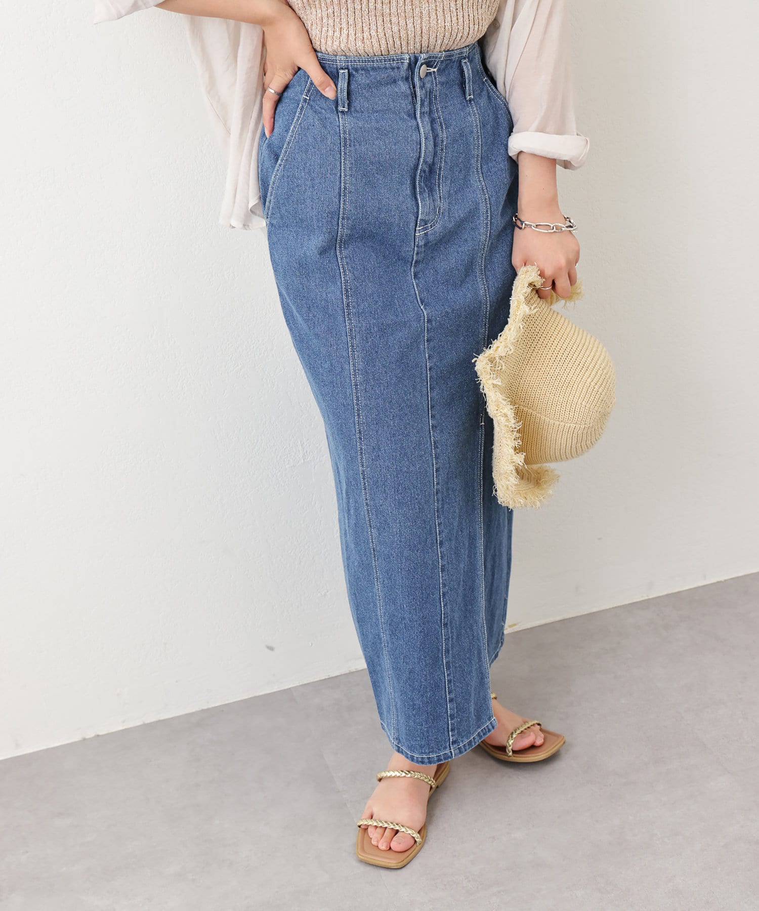 natural couture(ナチュラルクチュール) 深めスリットデニムナロースカート