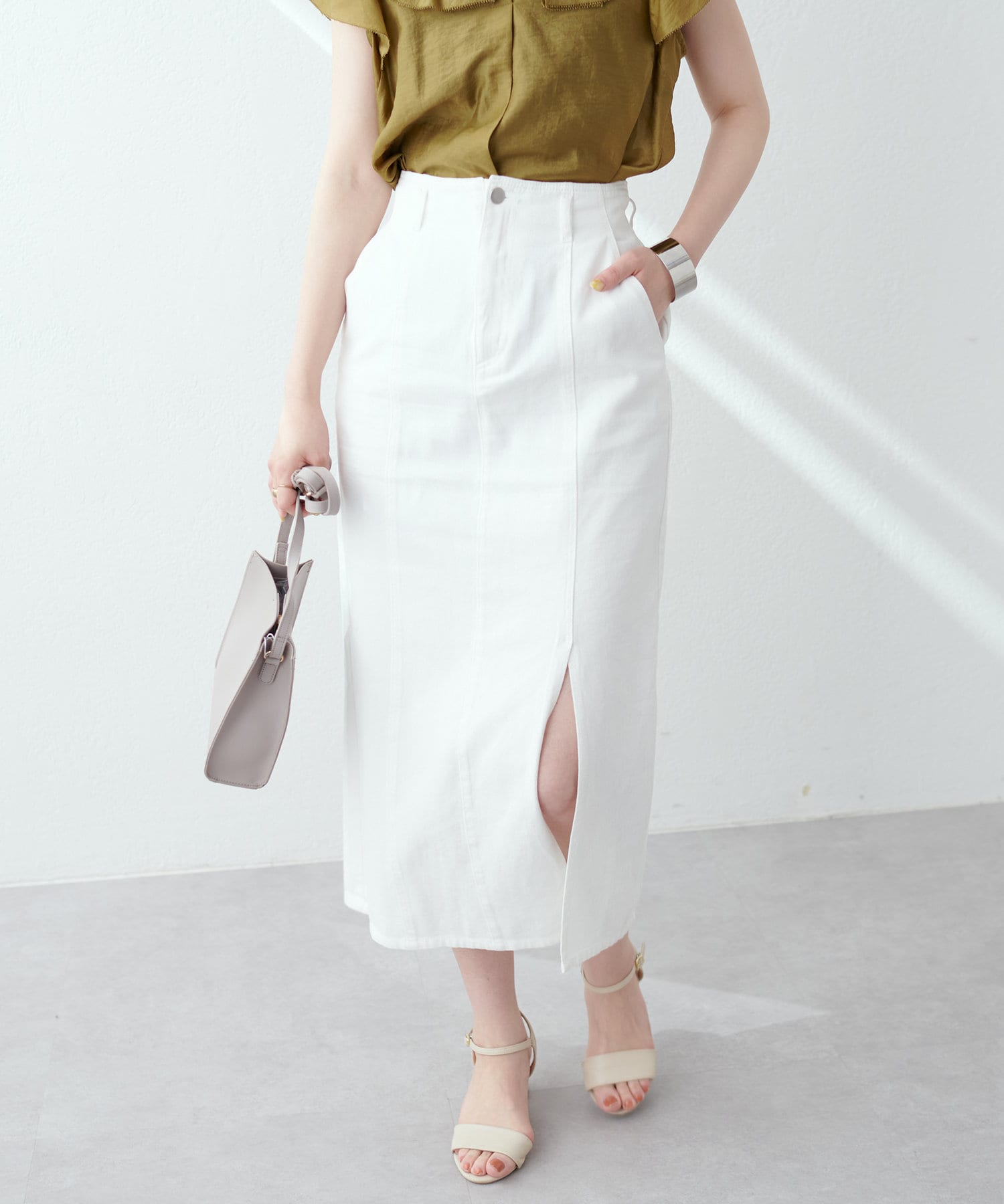 natural couture(ナチュラルクチュール) 深めスリットデニムナロースカート