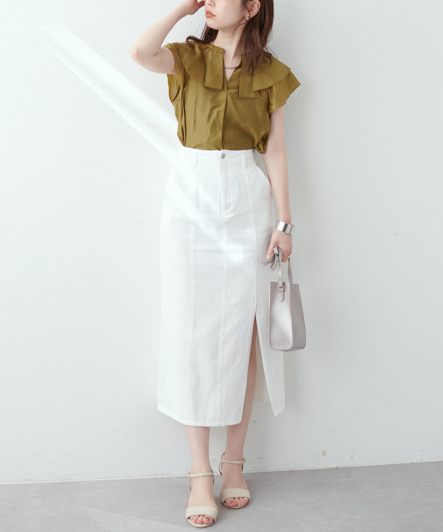 natural couture(ナチュラルクチュール) 深めスリットデニムナロースカート