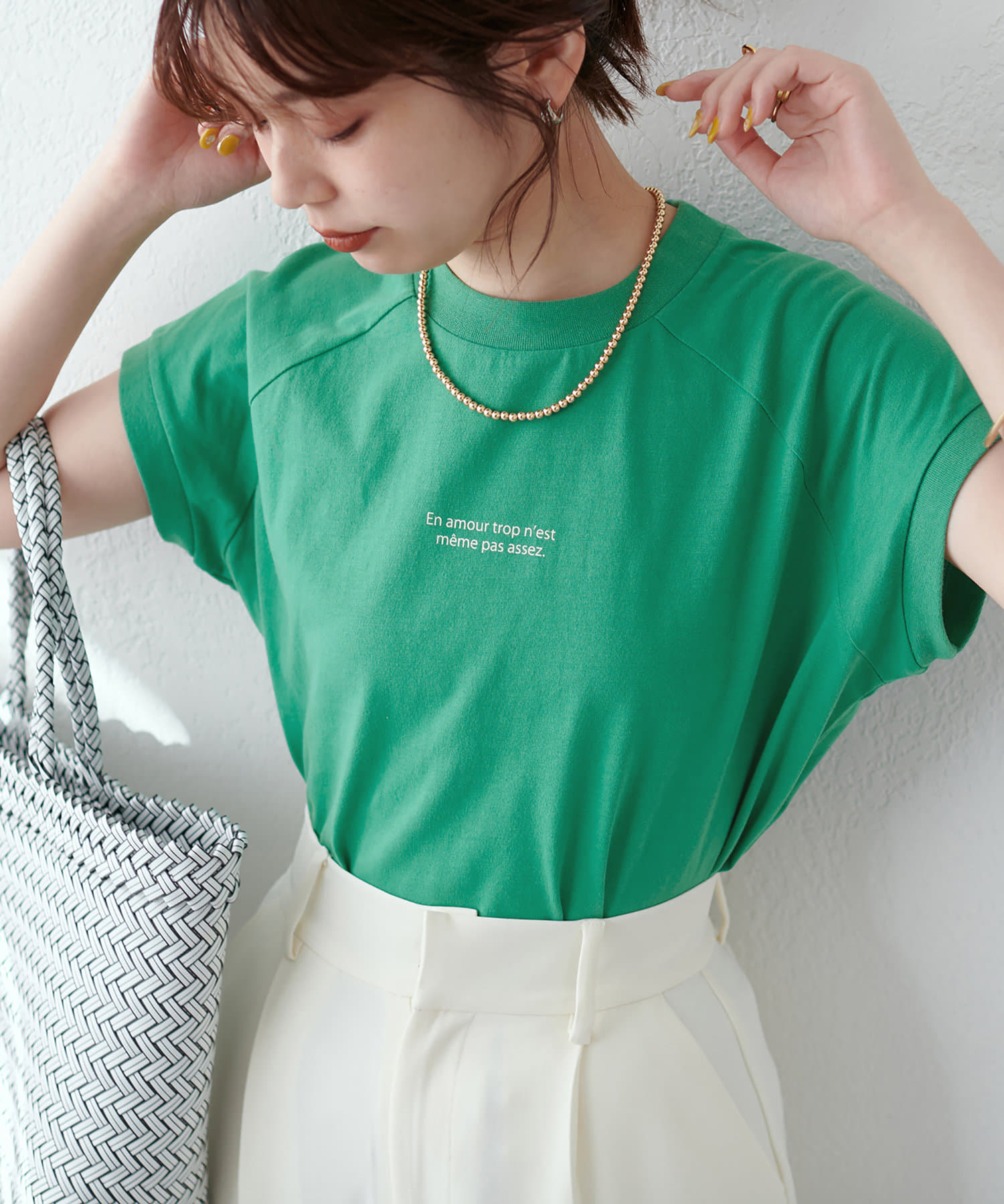 natural couture(ナチュラルクチュール) USAコットンモックネックロゴＴ