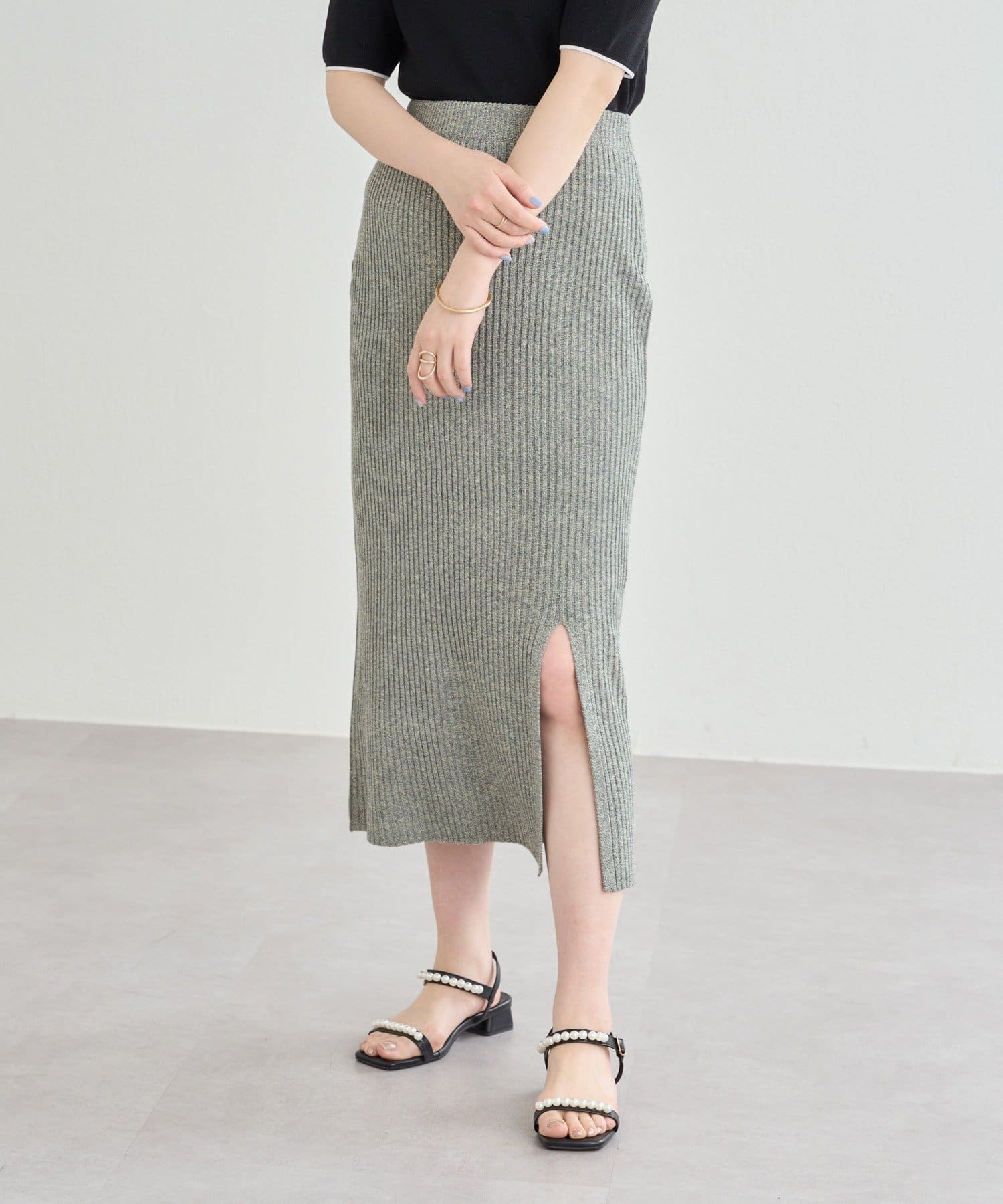 NICE CLAUP OUTLET(ナイスクラップ アウトレット) 【natural couture】メランジスリットスカート