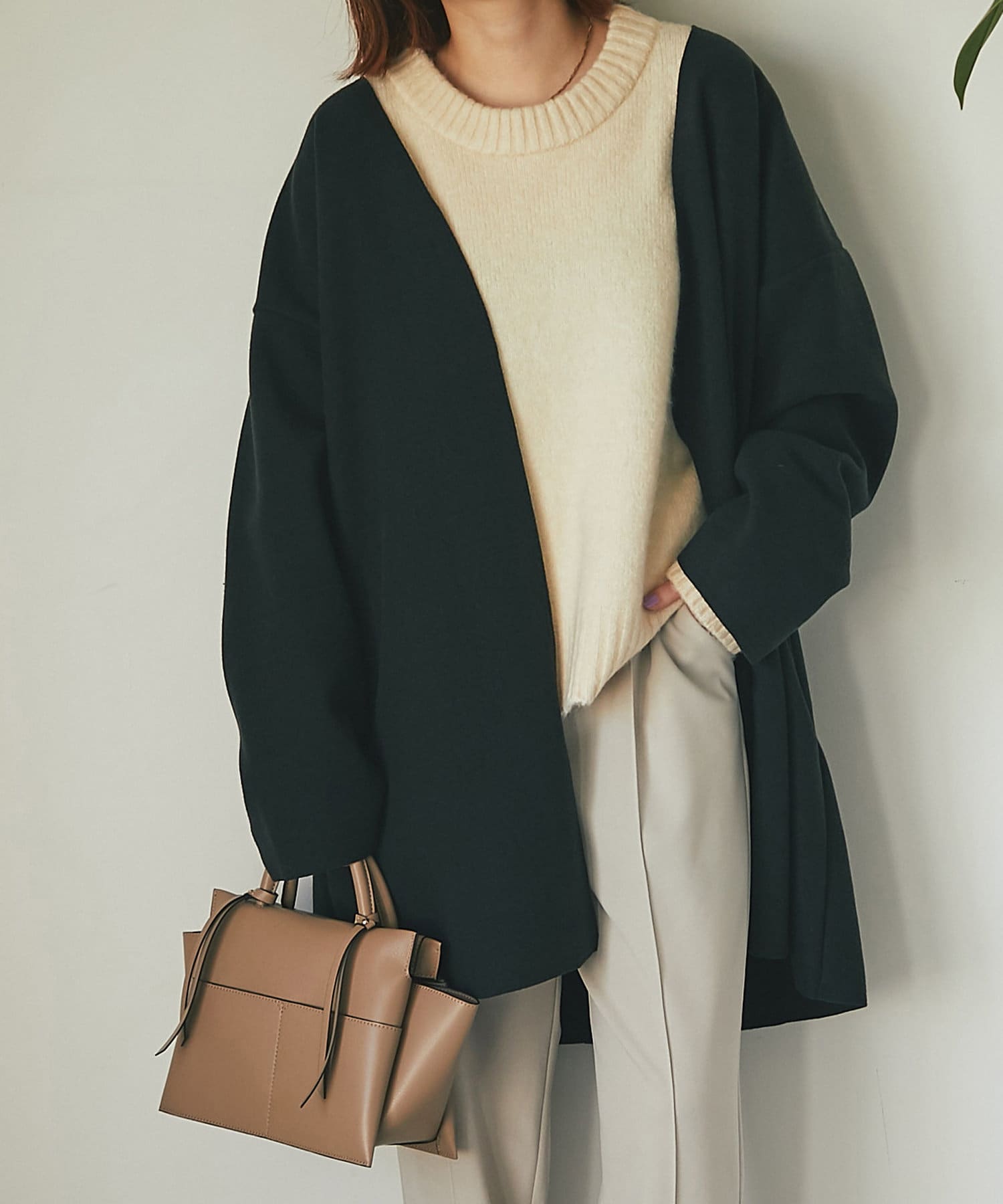 un dix cors(アンディコール) 【ゆったり着られる】ノーカラーメルトンジャージーコート