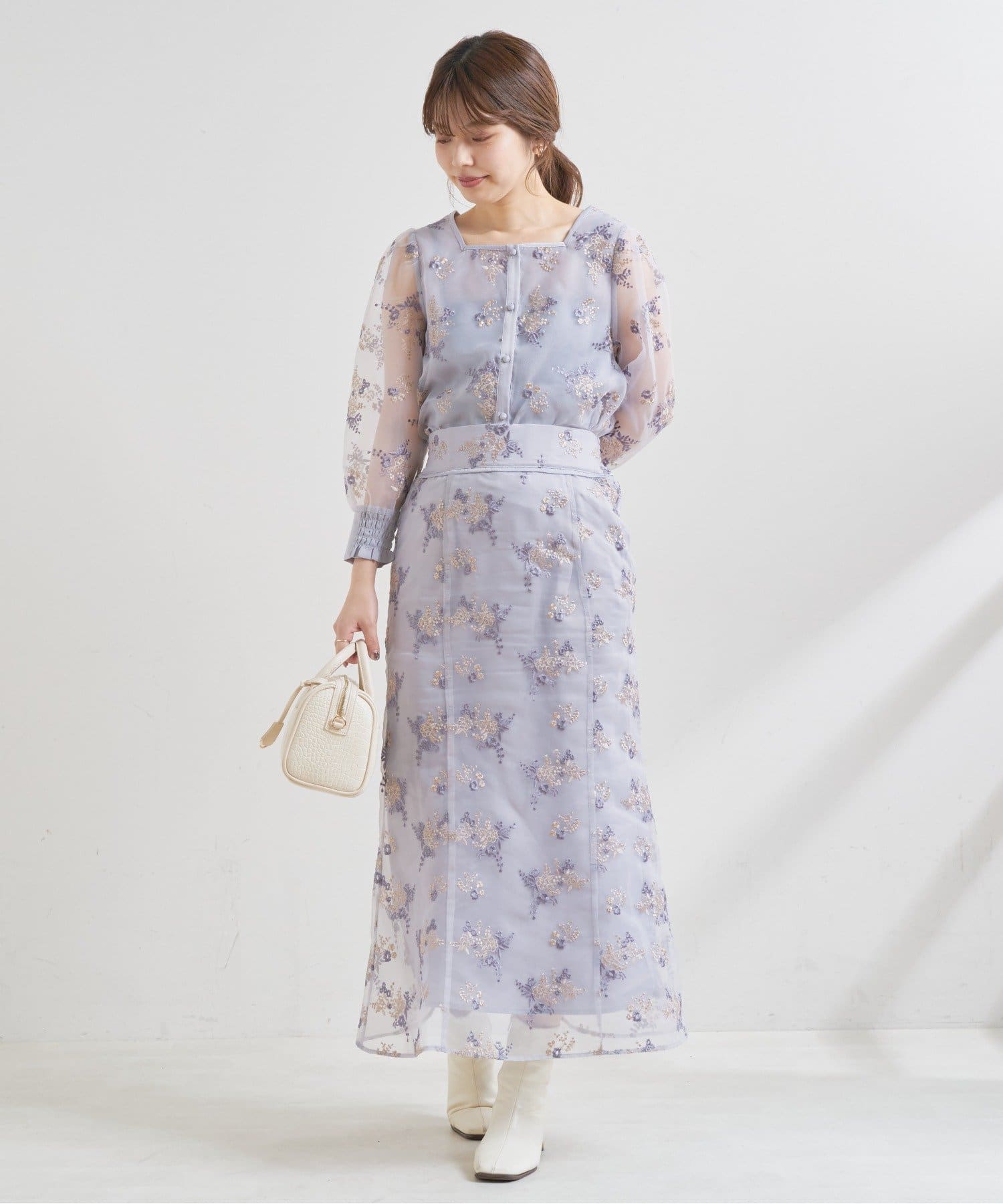 NICE CLAUP OUTLET(ナイスクラップ アウトレット) 【natural couture】オーガンジー刺繍スカート