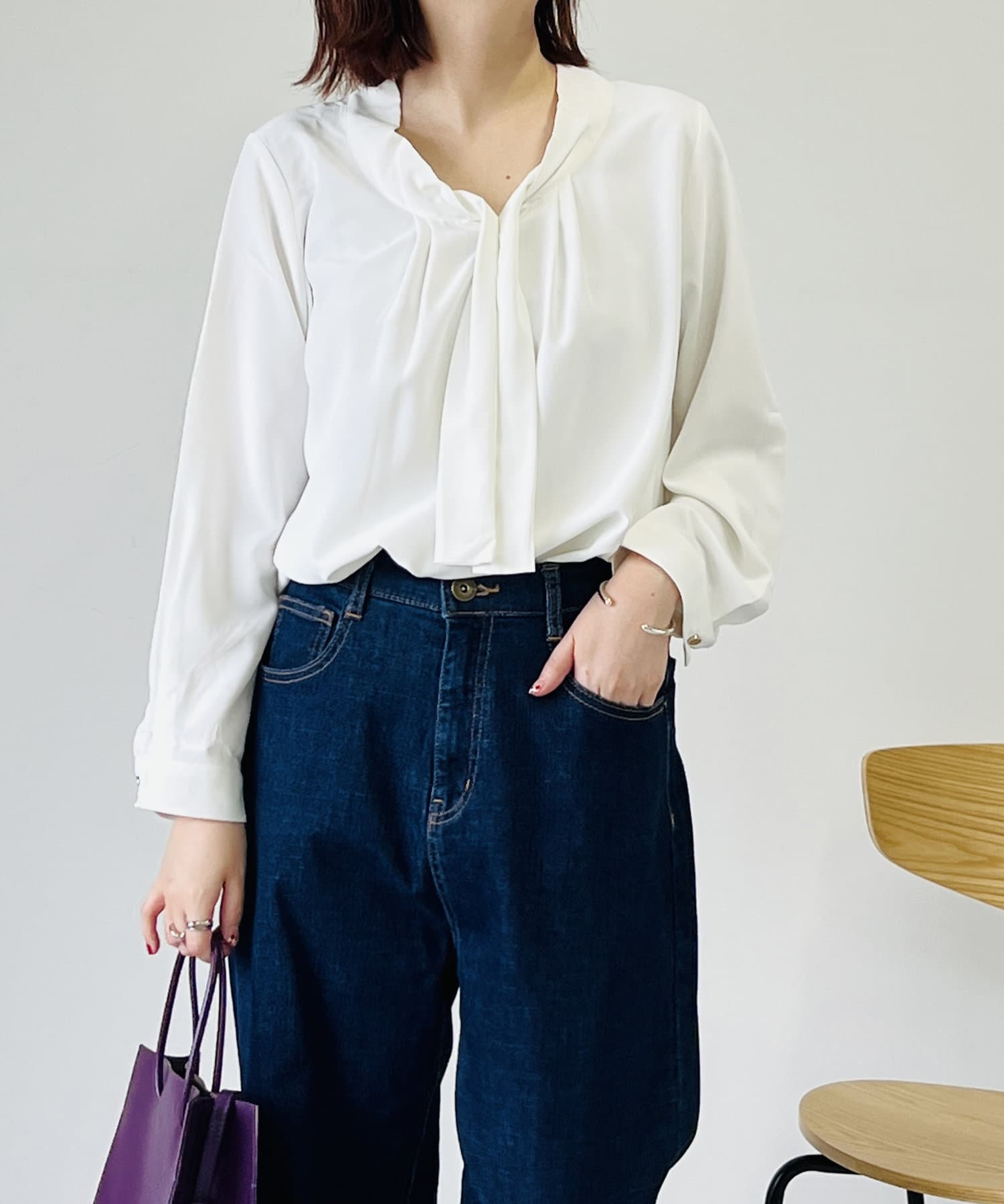 un dix cors(アンディコール) 【女性らしい一枚】合繊ボウタイブラウス