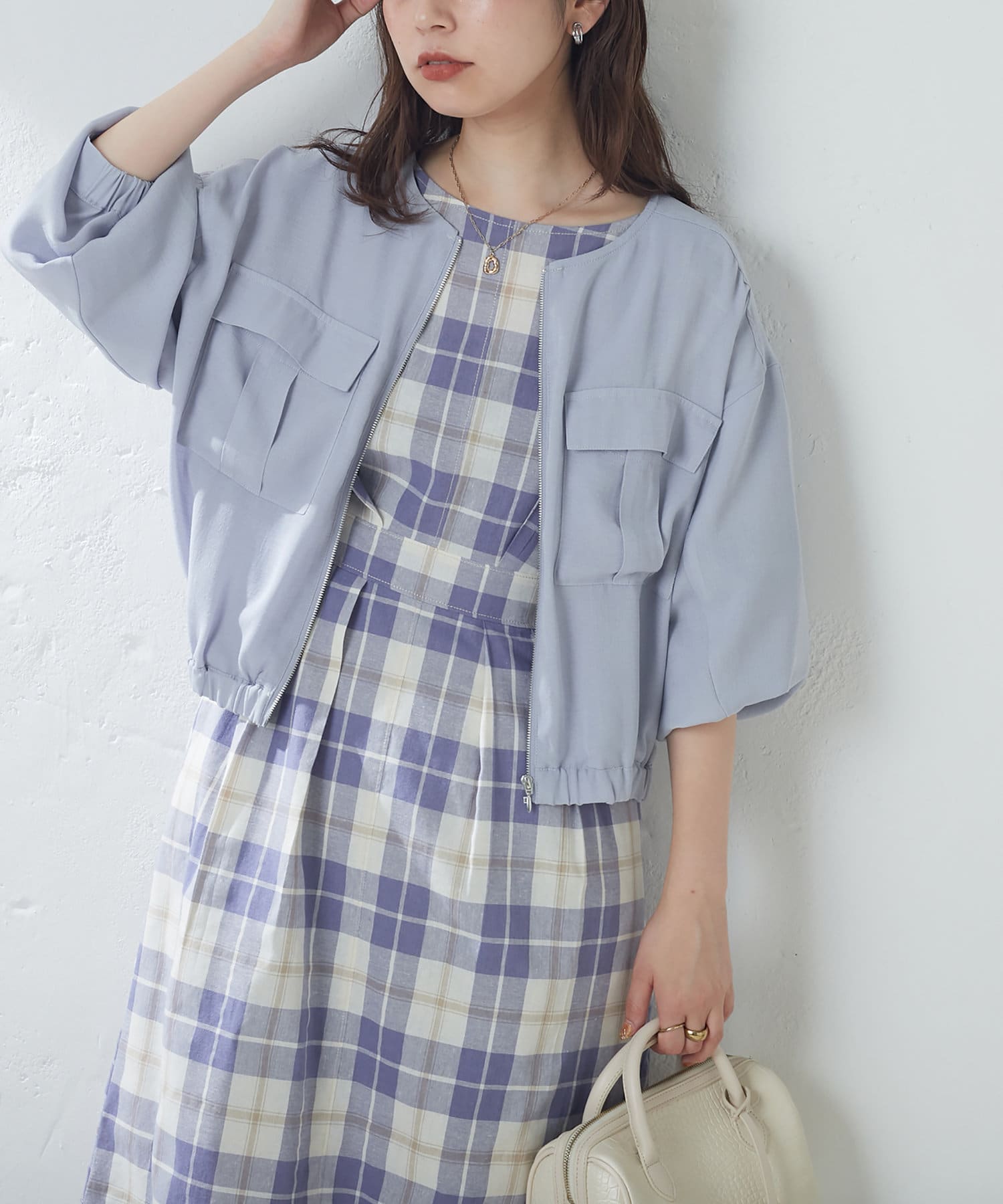 natural couture(ナチュラルクチュール) ダブルポケットお上品軽ブルゾン