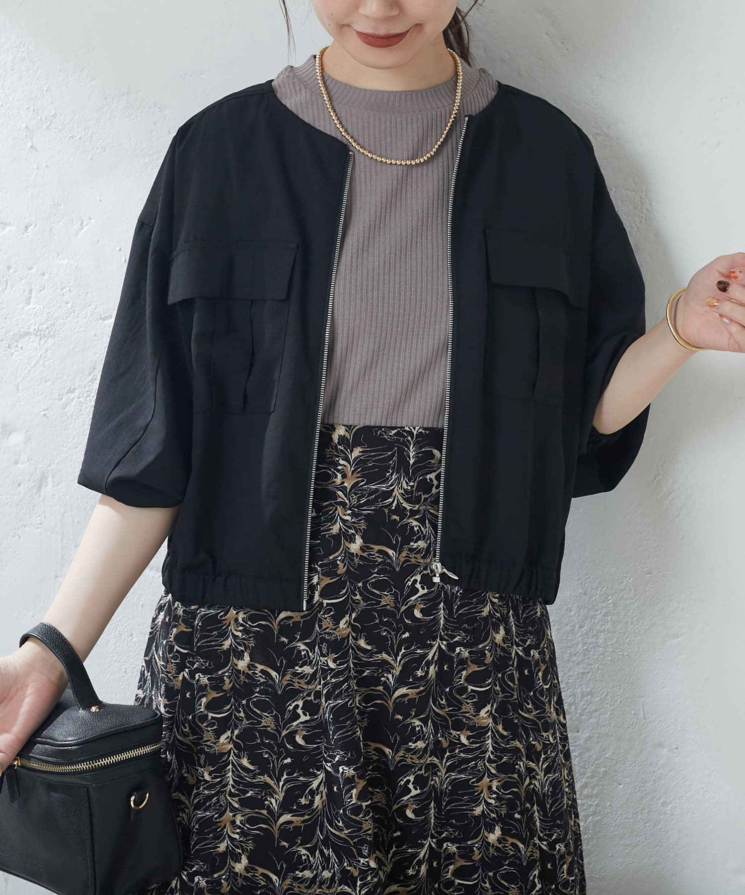 natural couture(ナチュラルクチュール) ダブルポケットお上品軽ブルゾン