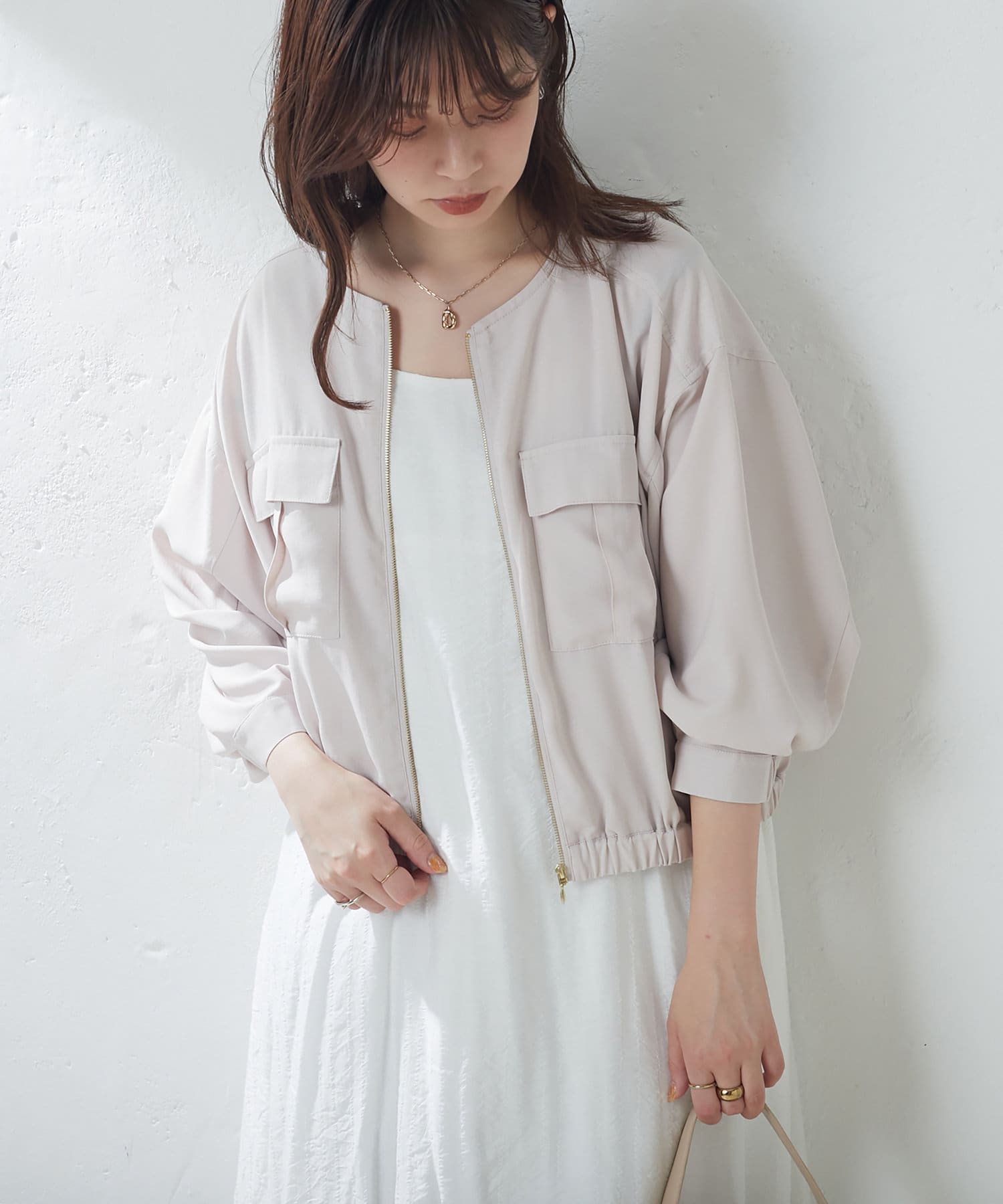 natural couture(ナチュラルクチュール) ダブルポケットお上品軽ブルゾン