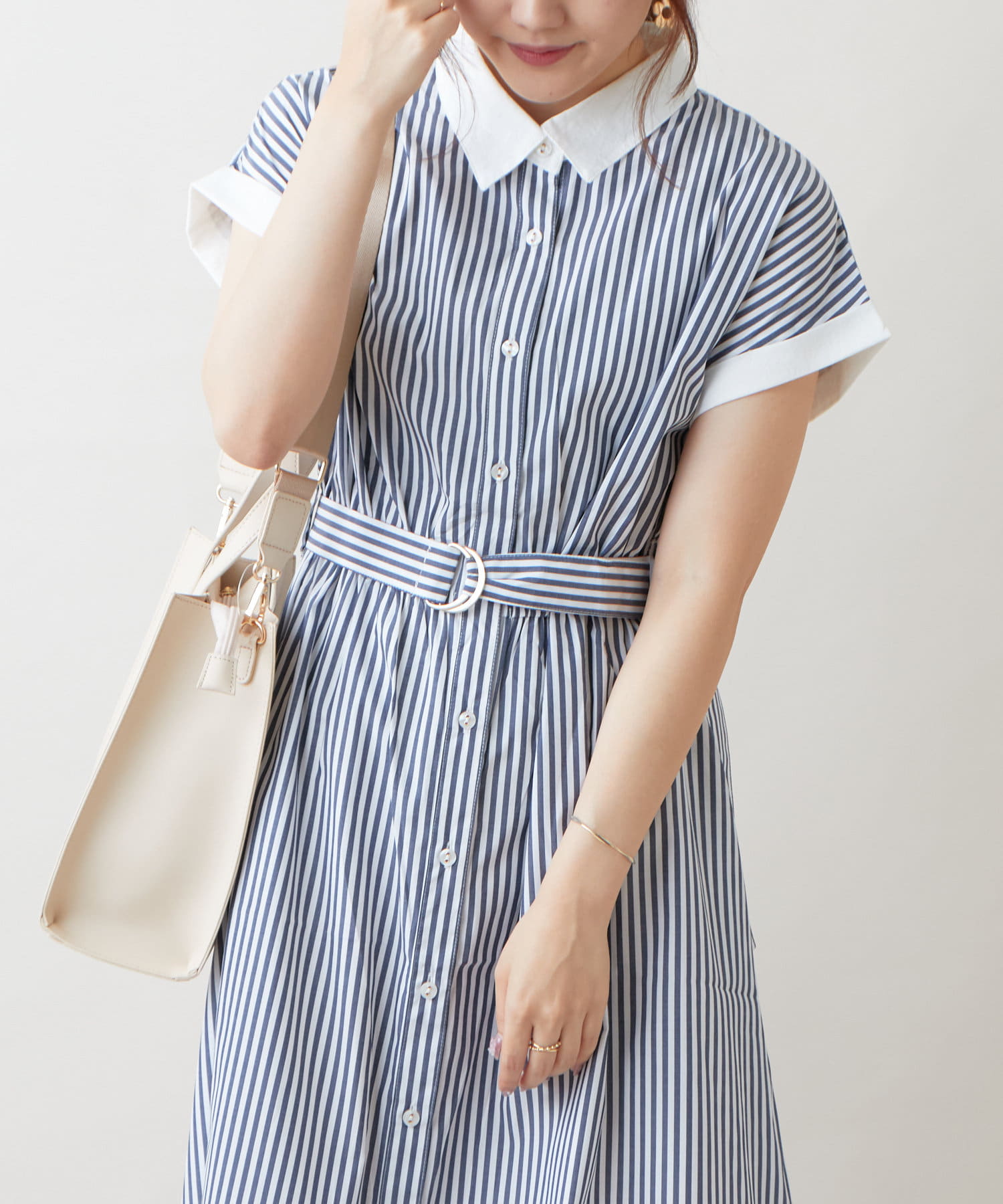 ストライプ前釦共ベルト付きワンピース Olive Des Olive Outlet オリーブ デ オリーブ アウトレット レディース Pal Closet パルクローゼット パルグループ公式ファッション通販サイト