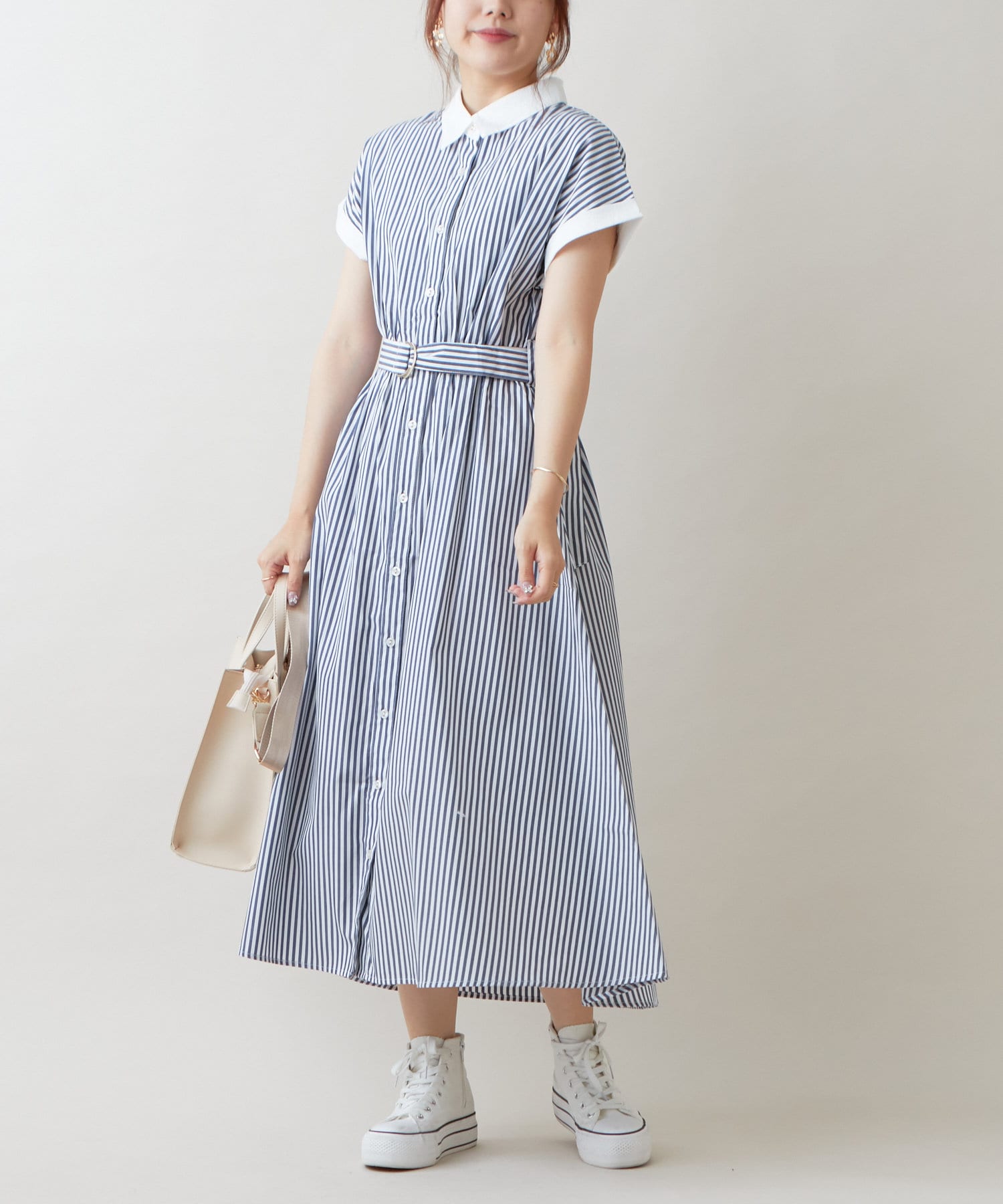 ストライプ前釦共ベルト付きワンピース Olive Des Olive Outlet オリーブ デ オリーブ アウトレット レディース Pal Closet パルクローゼット パルグループ公式ファッション通販サイト