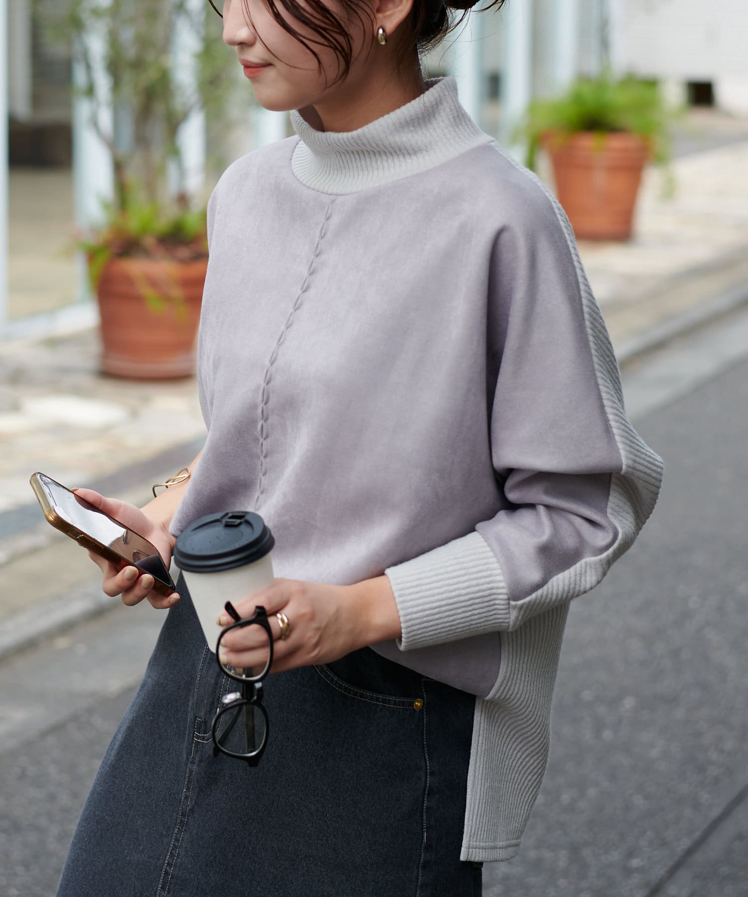 ジェナ エスパスメルヴェイユ スエードリブ切替プルオーバー