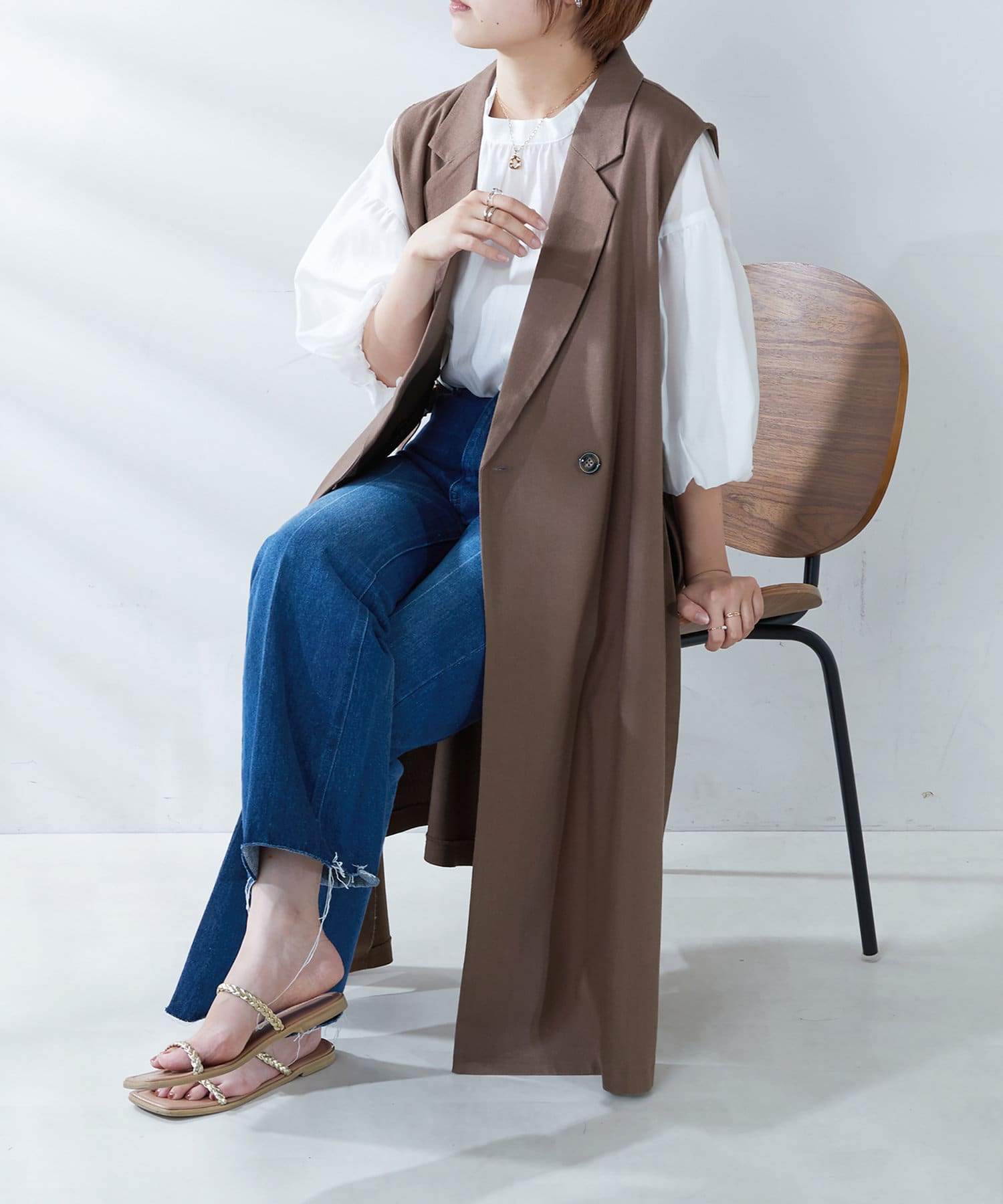 WEB限定/ヘリボーン麻ロングテーラードジレ | natural couture WEB限定/ヘリボーン麻ロングテーラードジレ | natural couture