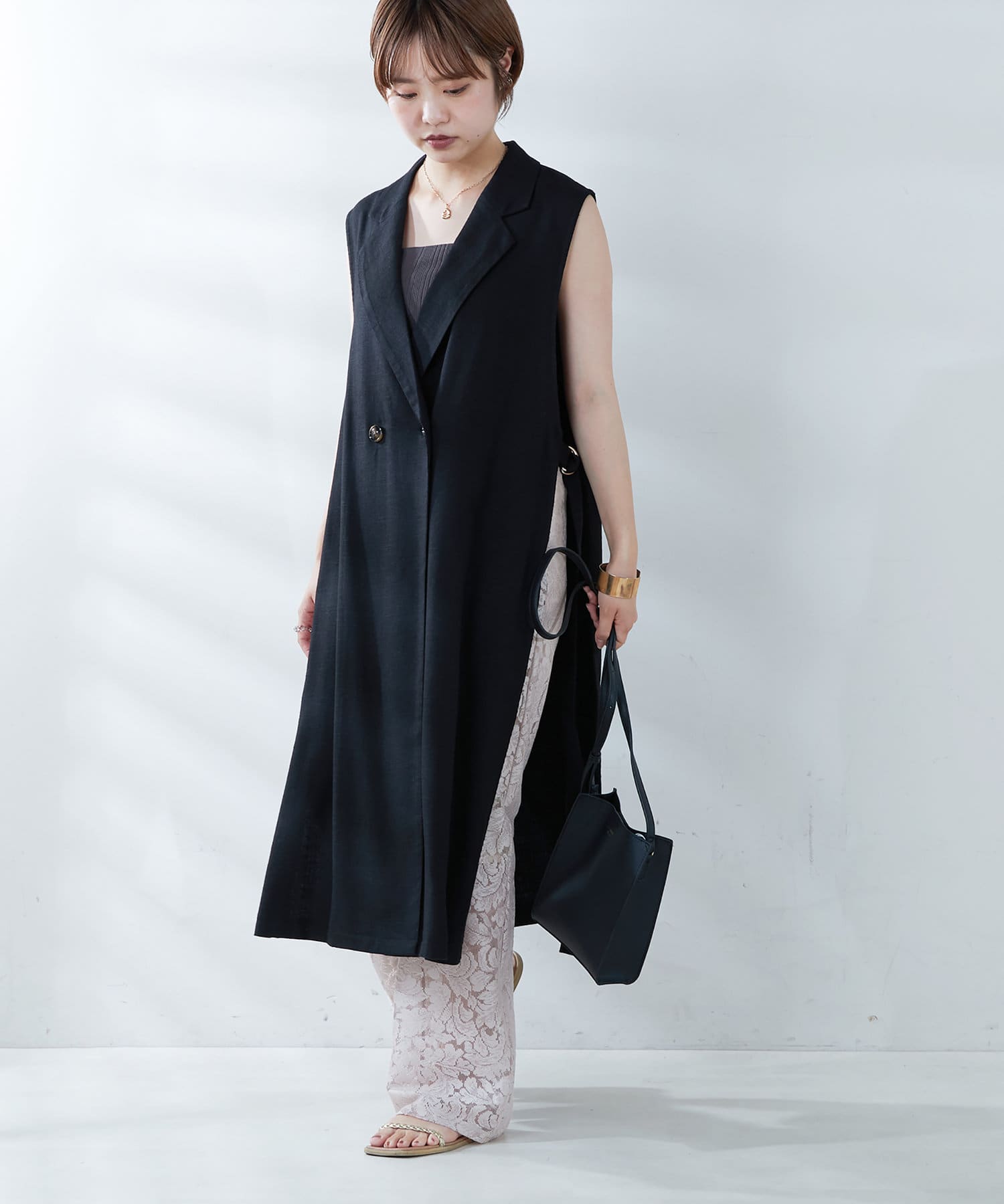 WEB限定/ヘリボーン麻ロングテーラードジレ | natural couture WEB限定/ヘリボーン麻ロングテーラードジレ | natural couture