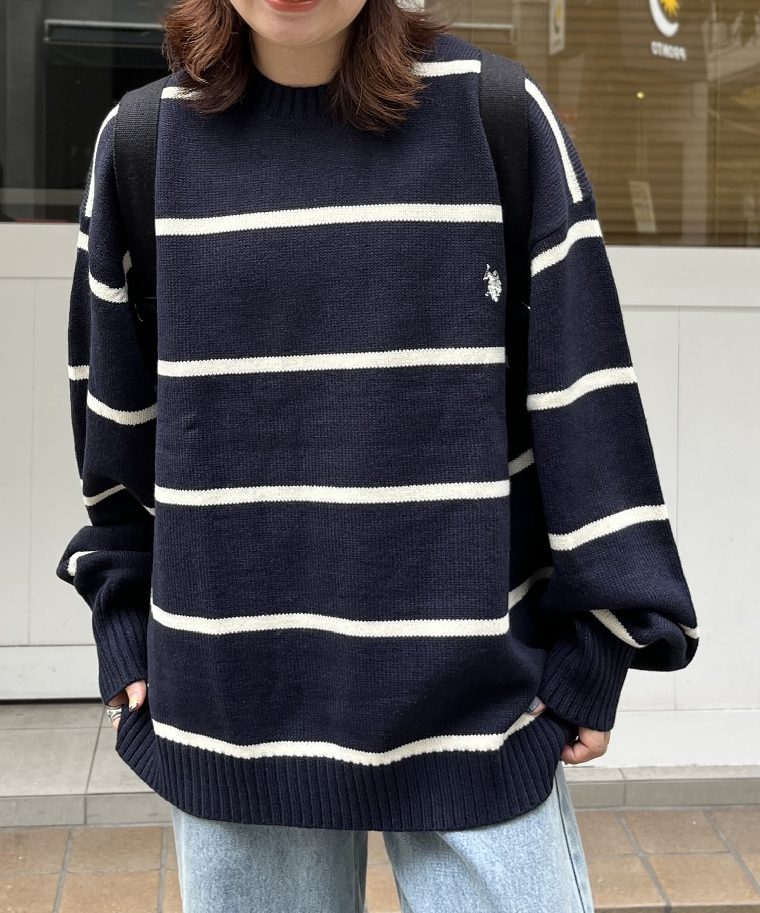 【ラルフローレン】ニット セーター ワンポイント刺繍ロゴ ワンピース ブルー