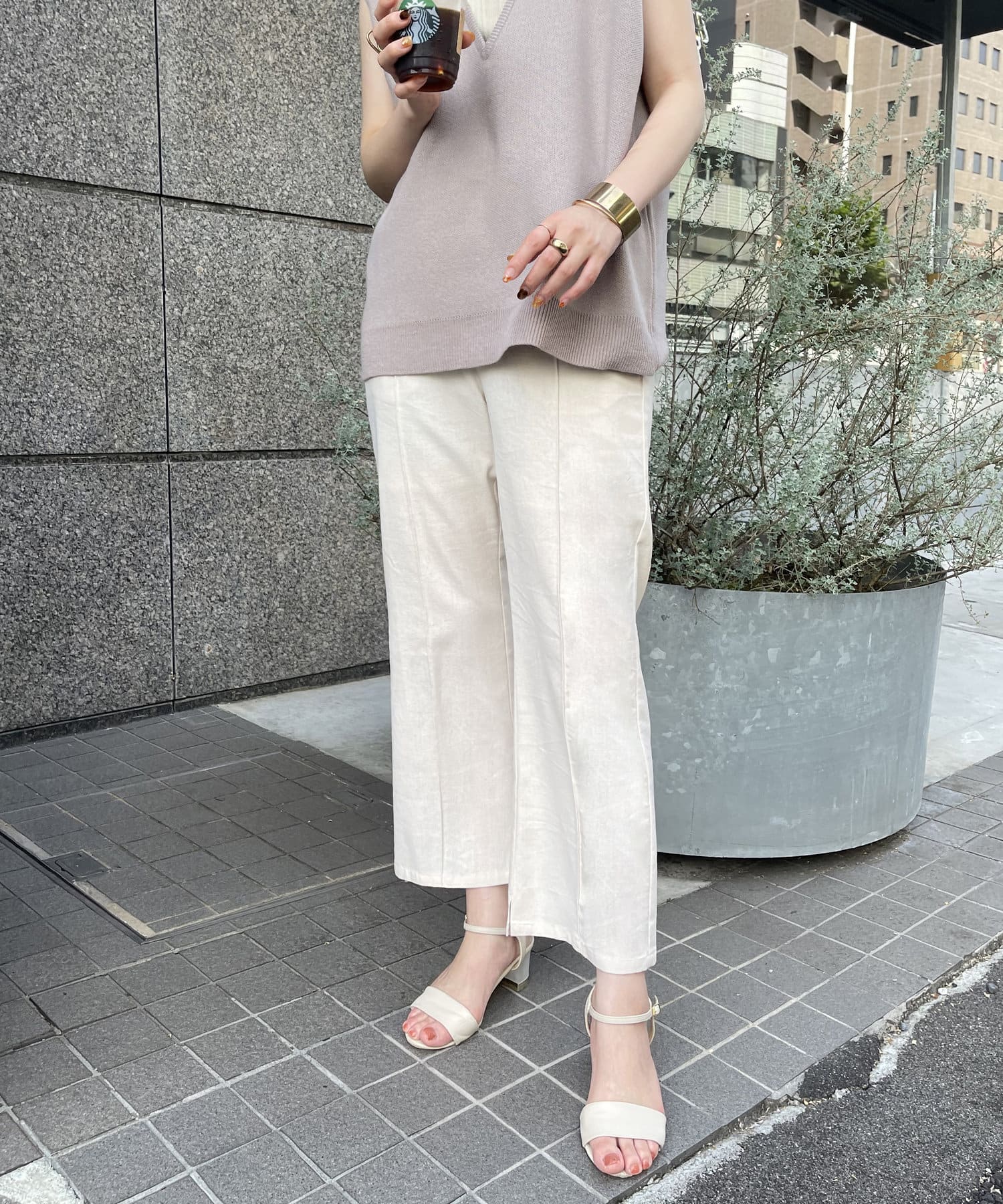合皮細ベルト麻混パンツ | natural couture(ナチュラル