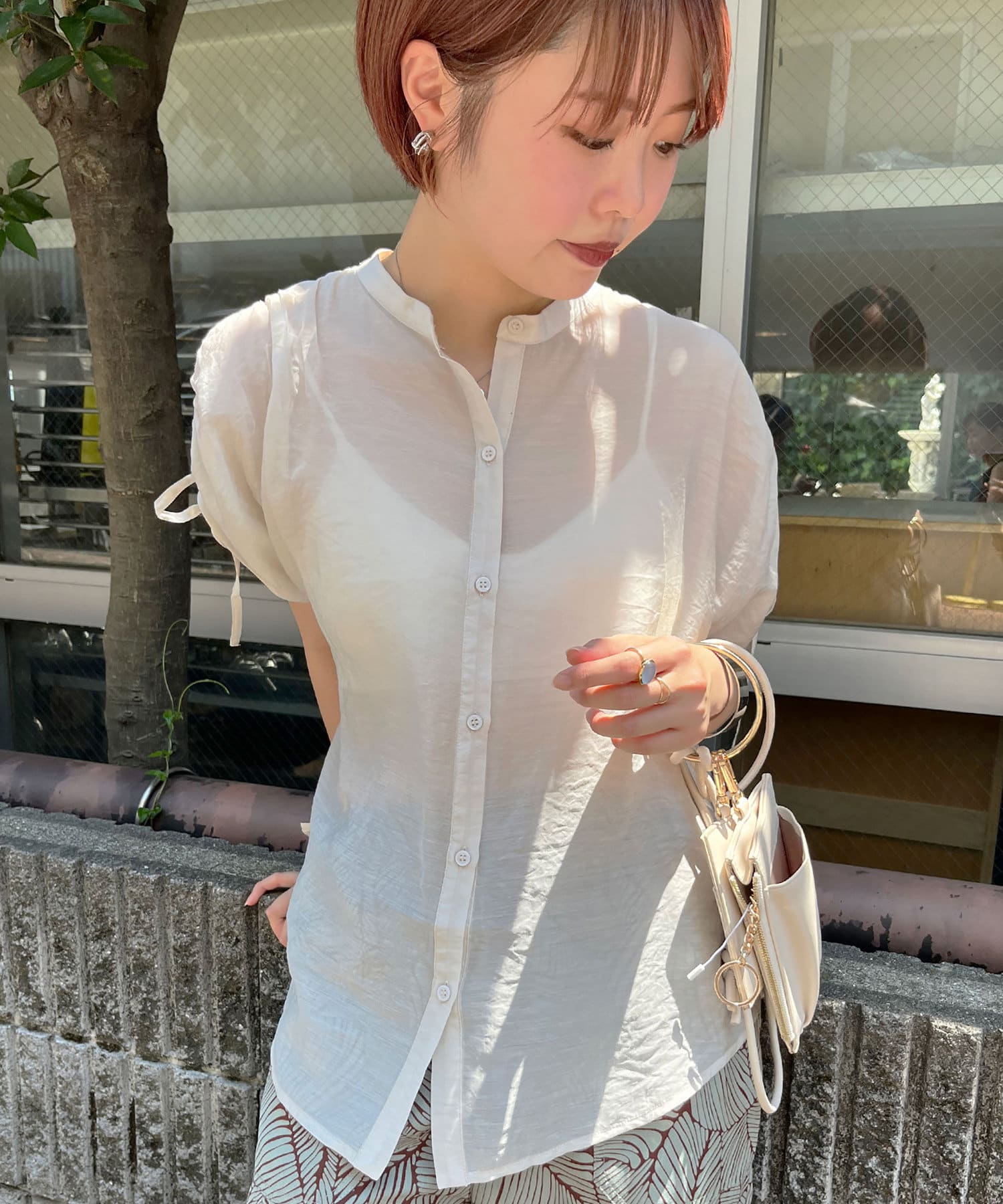 新品　未使用　ティアラ　ブラウス　オレンジ　ブラウン　シースルー　透け感 新品 未使用 ティアラ ブラウス オレンジ ブラウン シースルー
