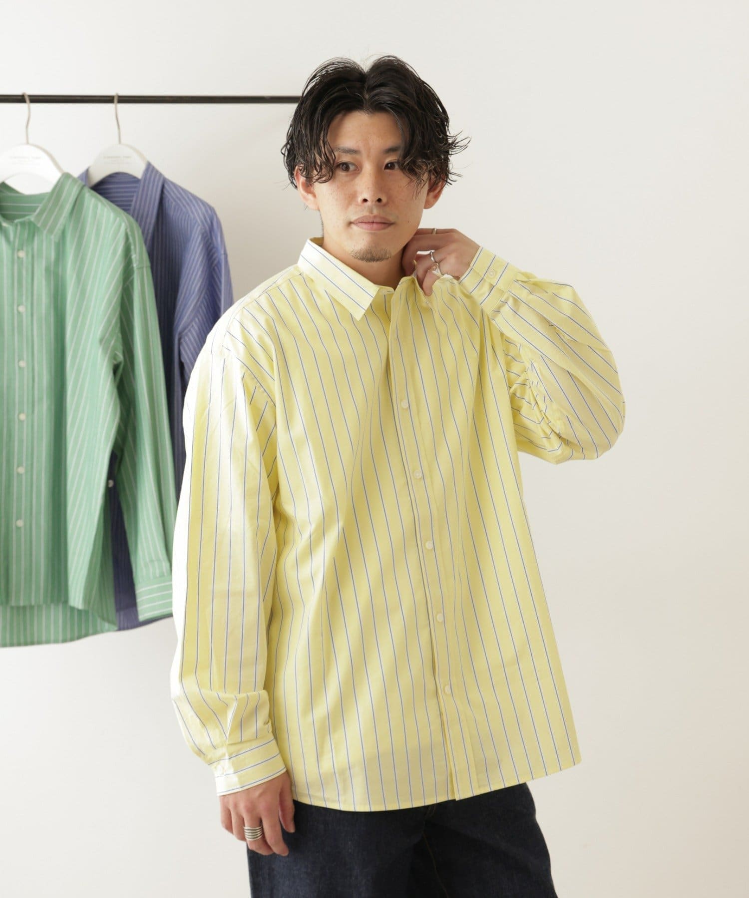 【新品未使用】ブロードレギュラーカラーオーバーシャツ ／ストライプシャツ