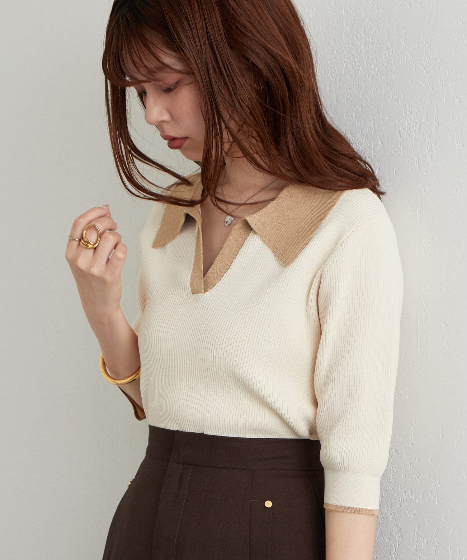 配色ポロニットプルオーバー | natural couture(ナチュラルクチュール