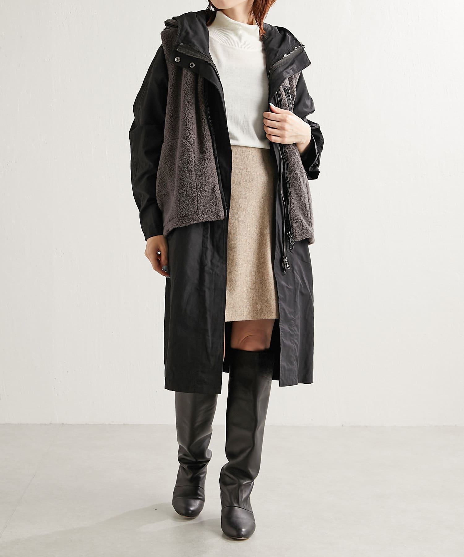 【コラージュガリャルダガランテ】ボアベスト付きコート（黒） 4WAYで着回し力抜群！】ボアベスト付きコート - COLLAGE