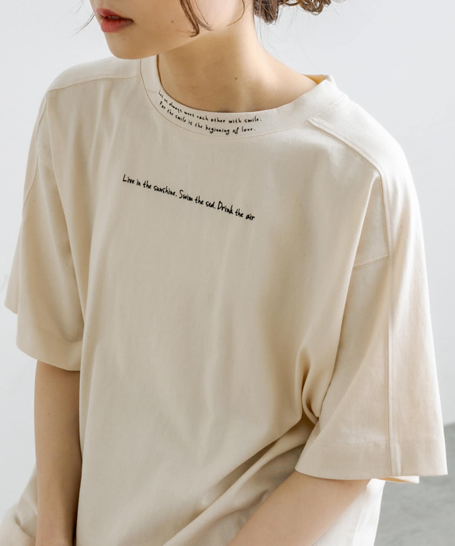 ロゴフロッキープリント／刺繍Tシャツ | pual ce cin(ピュアルセシン