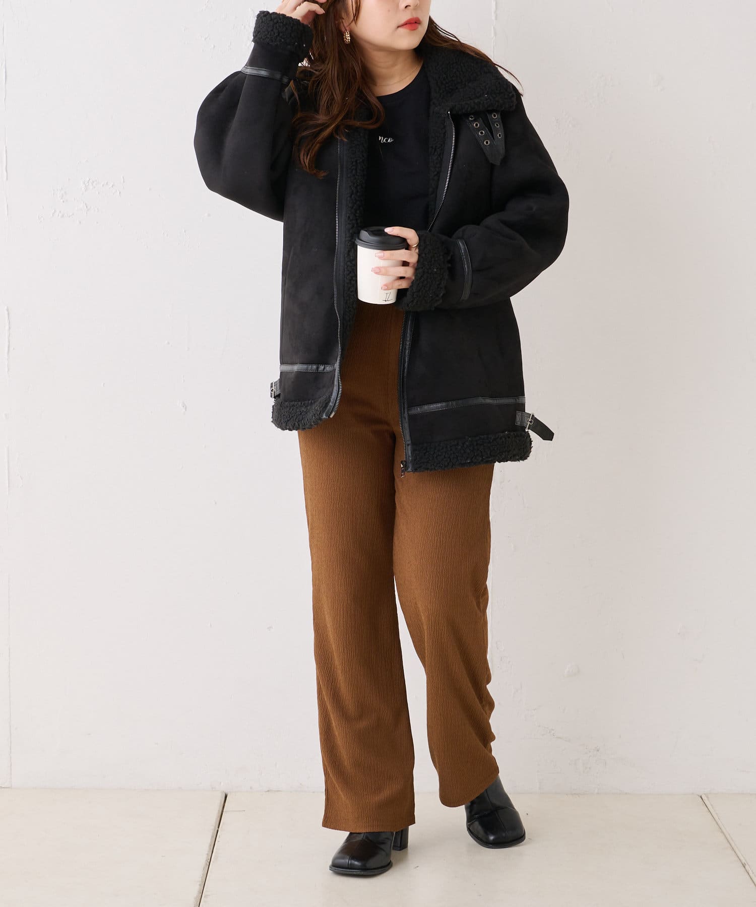 NICE CLAUP / OLIVE des OLIVE OUTLET(ナイスクラップ  / オリーブ デ オリーブ アウトレット) 【着回し抜群◎】フェイクムートンフライトジャケット