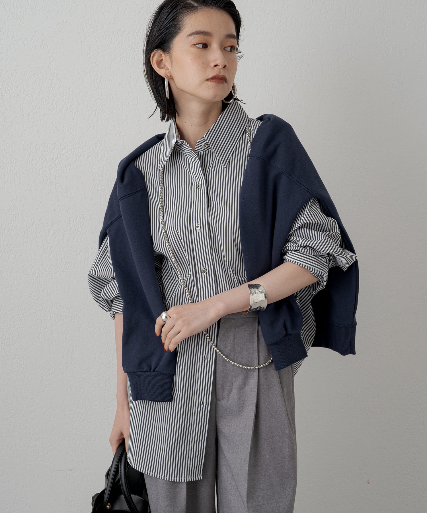 クラシックな人気商品 - 未使用 Loungedress バンドカラーストライプ