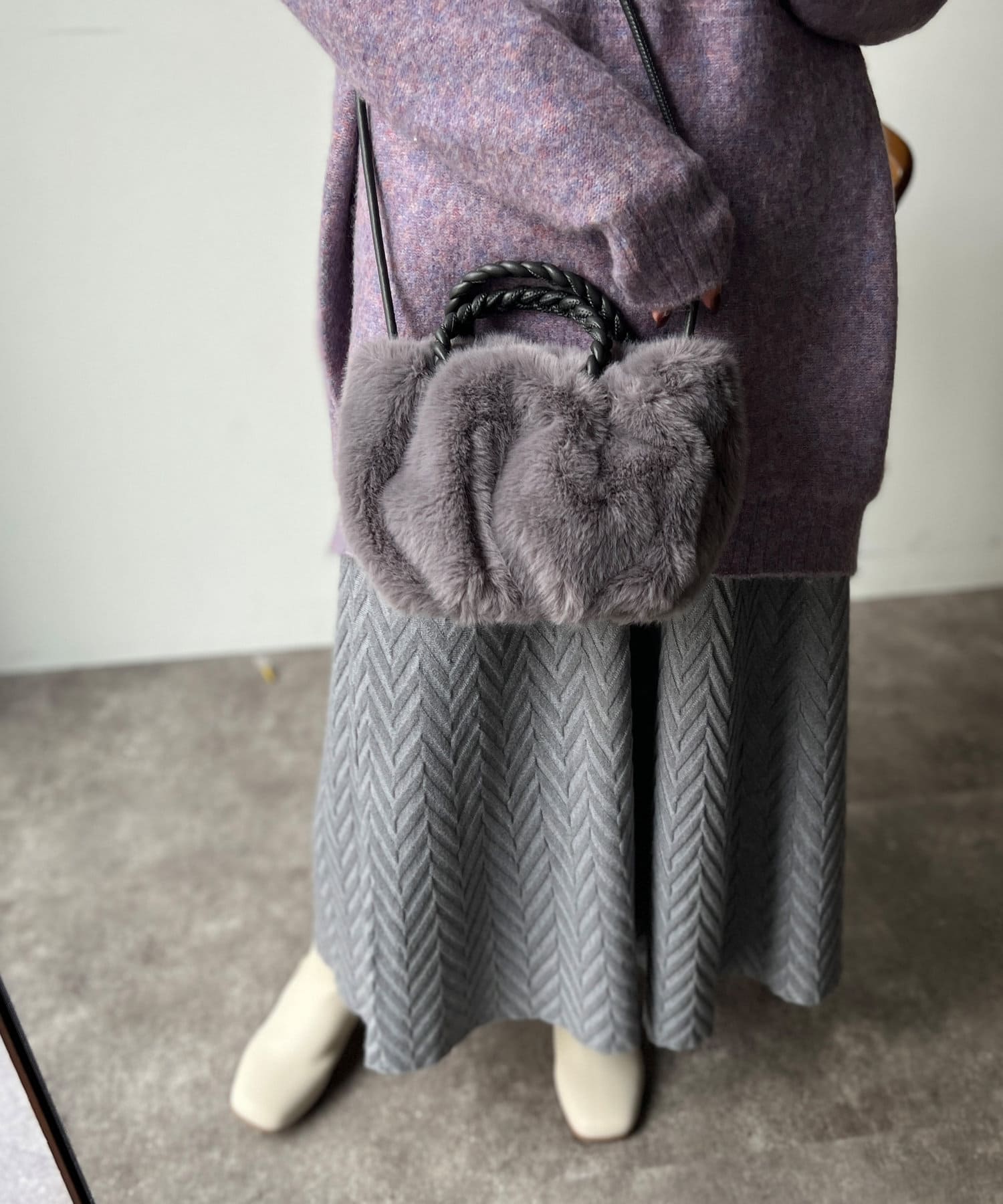 Chez toi(シェトワ) 編みハンドルフェイクファーBAG