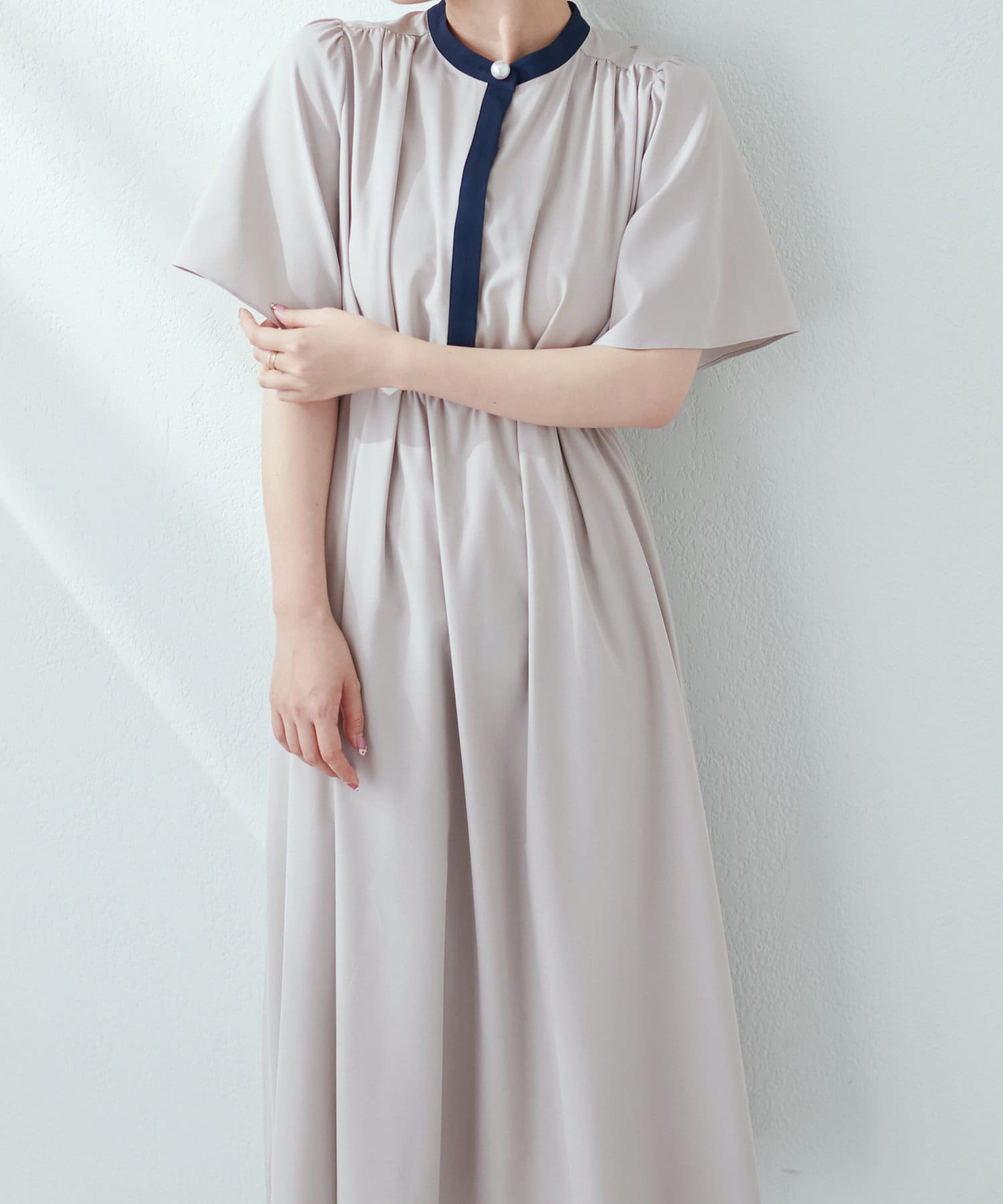 パール釦フレアスリーブシャツワンピース | natural couture
