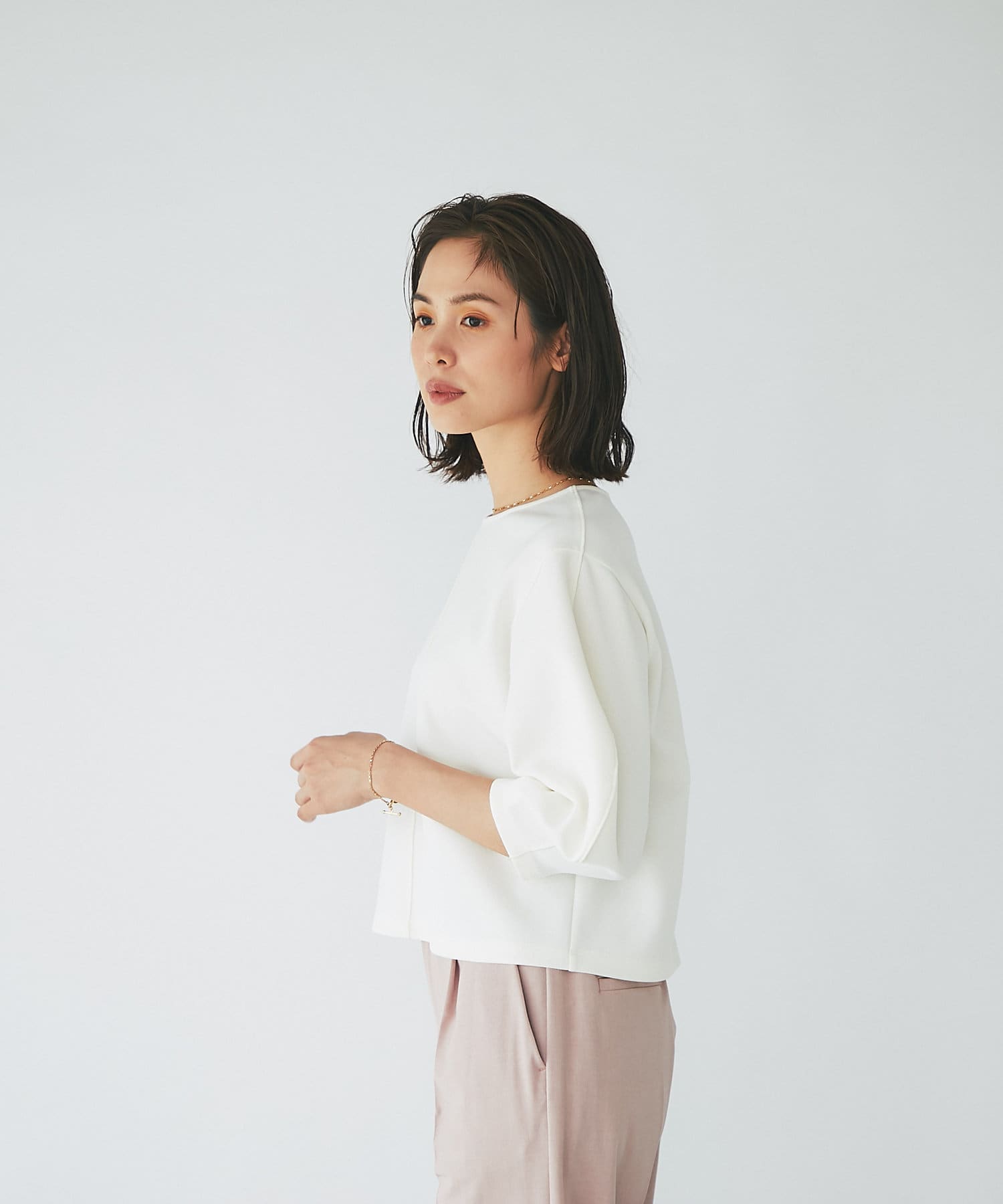 しわになりにくい】ボリュームスリーブドライカットソー | La