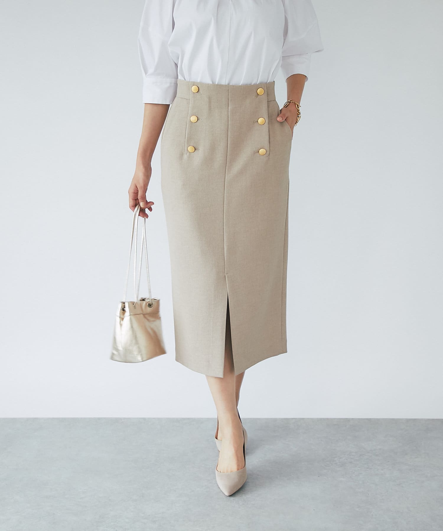 ゴールドボタンスカートLa boutique BonBon メタル釦ナロースカート