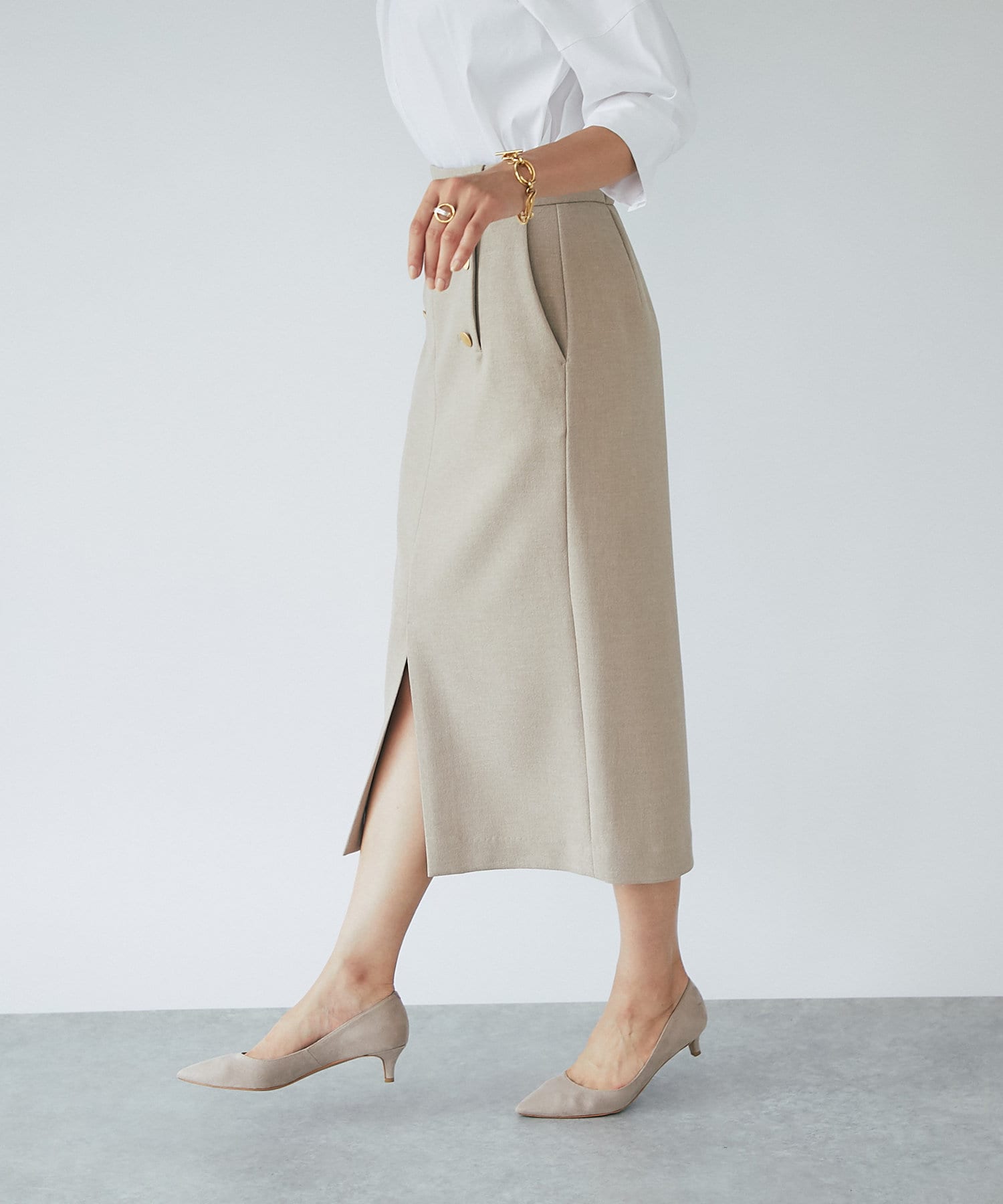 ゴールドボタンスカートLa boutique BonBon メタル釦ナロースカート