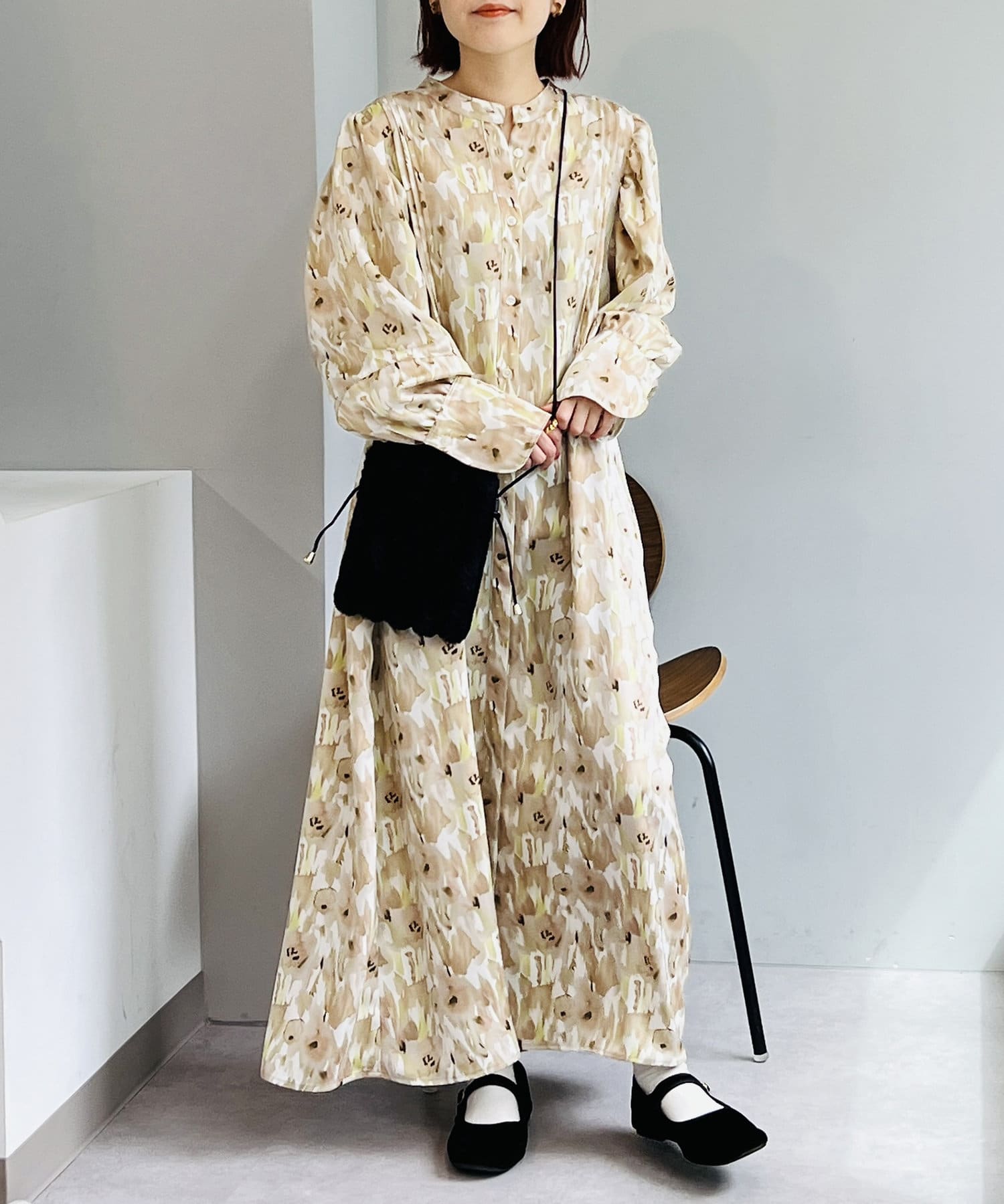 un dix cors(アンディコール) 【上品で華やか】ニュアンスマーブル柄ワンピース