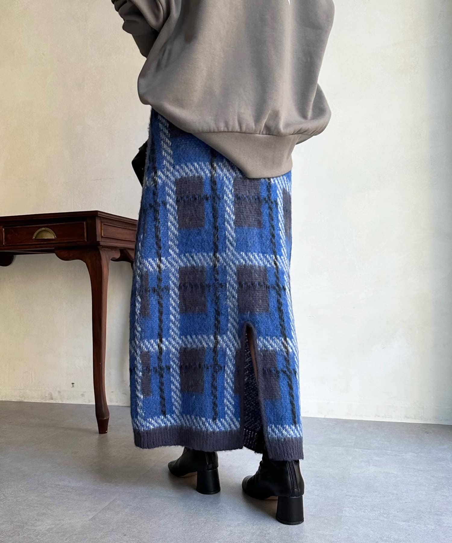 DOUDOU(ドゥドゥ) 【WEB限定】ビッグチェックニットタイトスカート