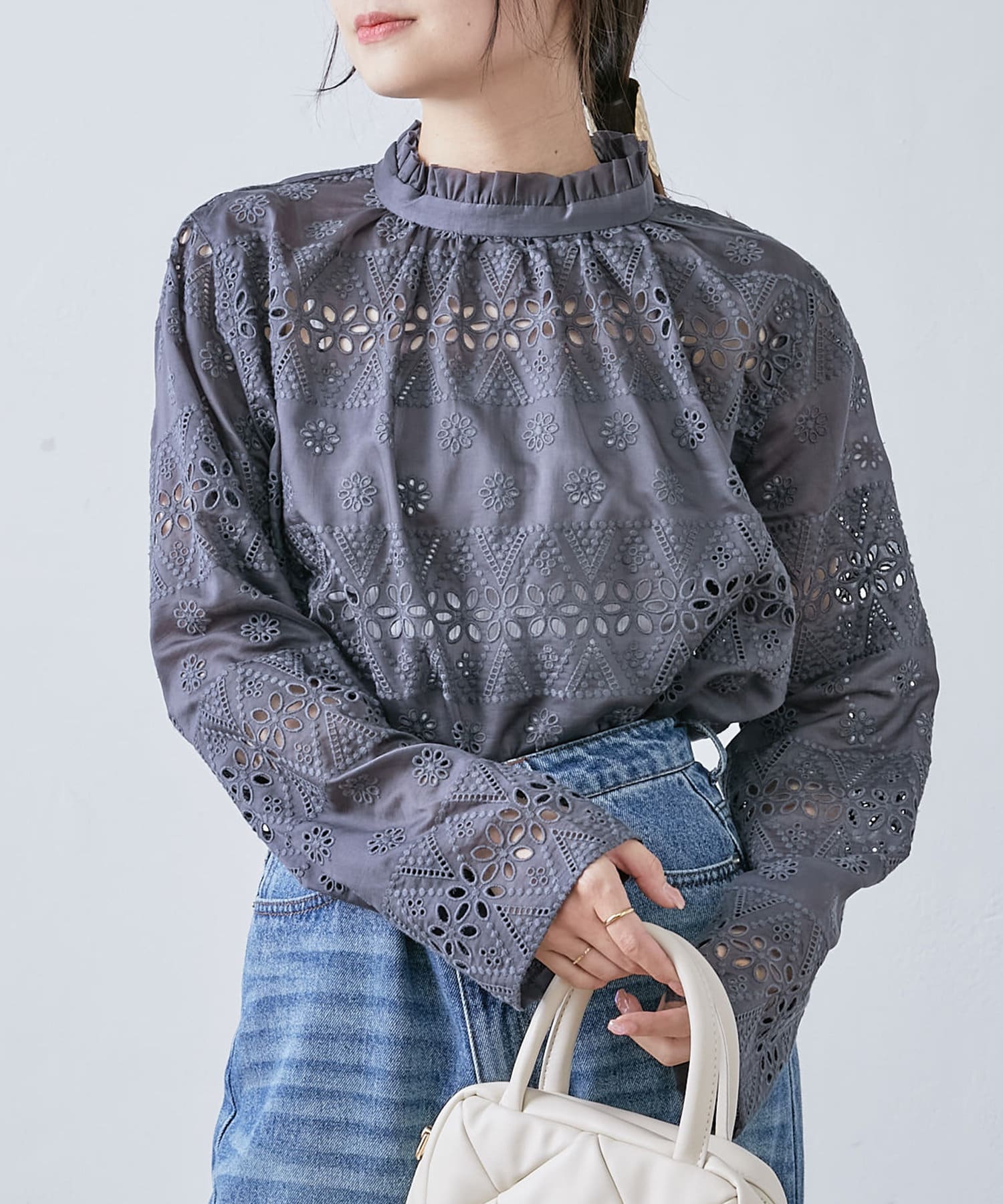 【新品】定価14,300円/PUAL CE CIN /コットン刺繍レーストップス コットンガーゼ襟レースブラウス | PUAL CE CIN(ピュアルセシン