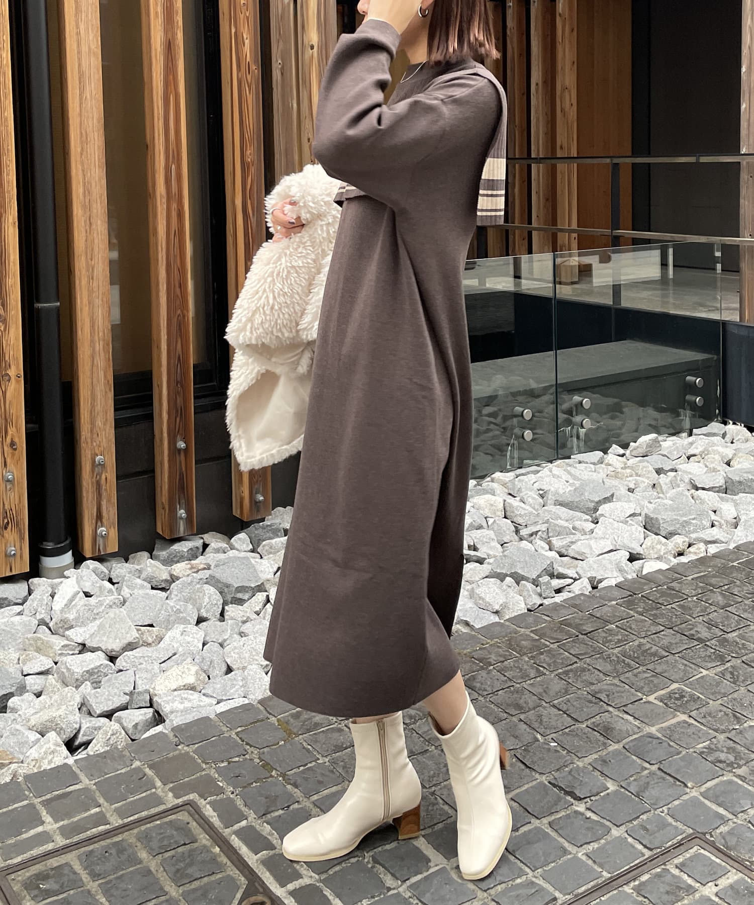 ハイネックボーダー付け襟セットワンピース | Thevon.(ゼヴォン