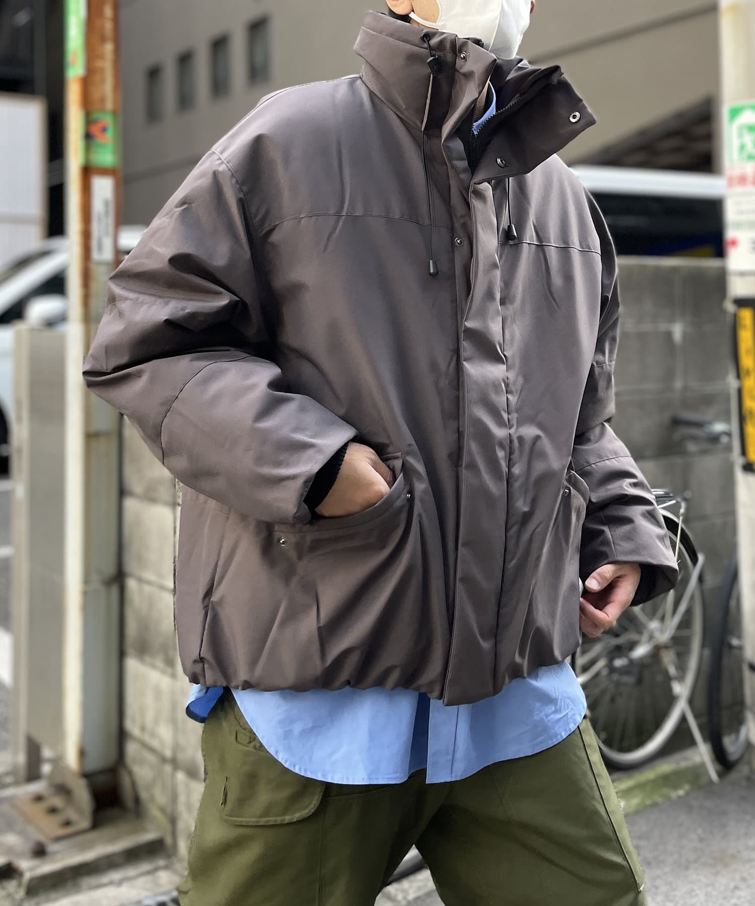 経典 19AW ミックスファブリックハイネックフルジップ中綿ジャケット