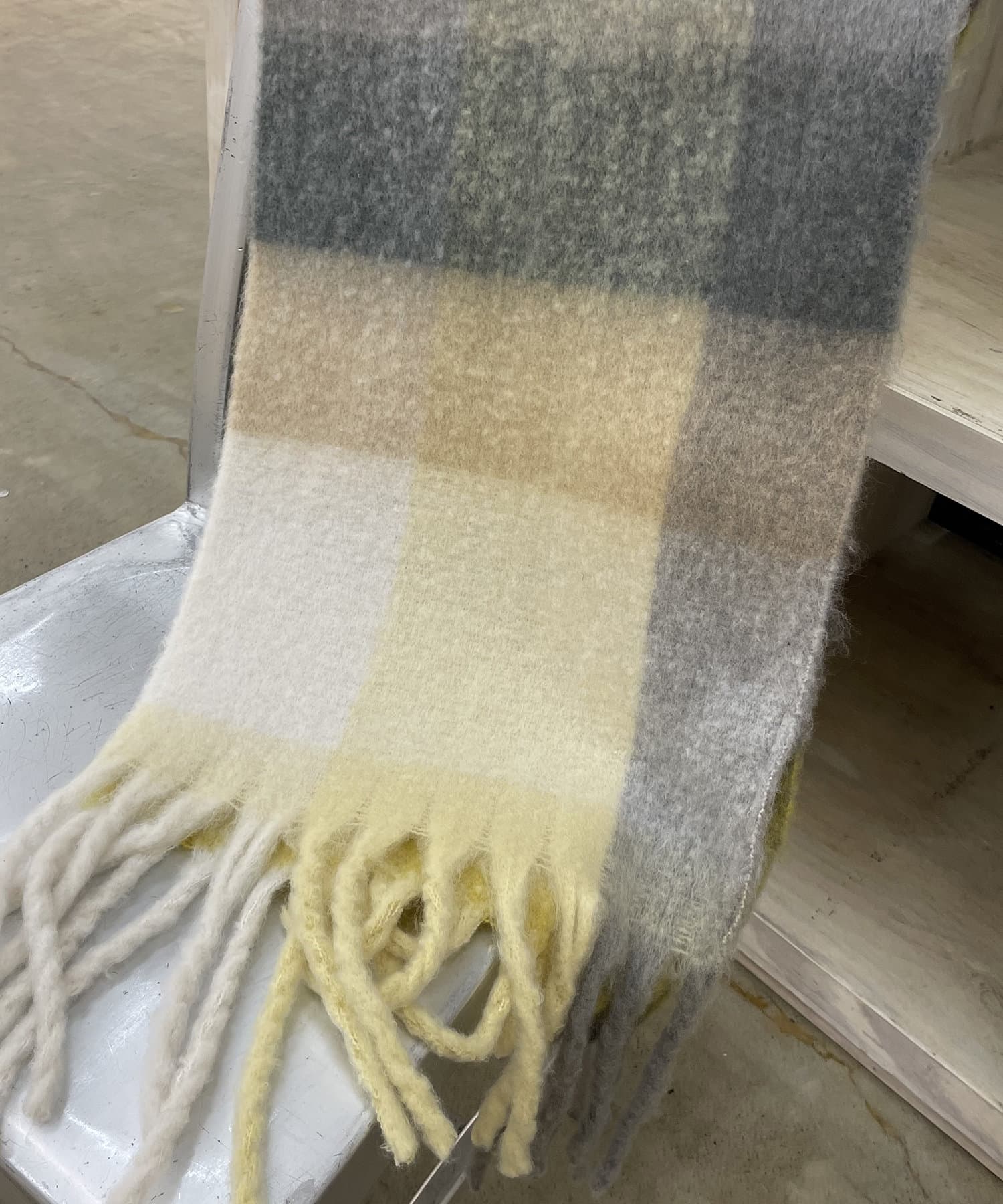 NICE CLAUP / OLIVE des OLIVE OUTLET(ナイスクラップ  / オリーブ デ オリーブ アウトレット) フェイクウールチェックマフラー【イエロー】