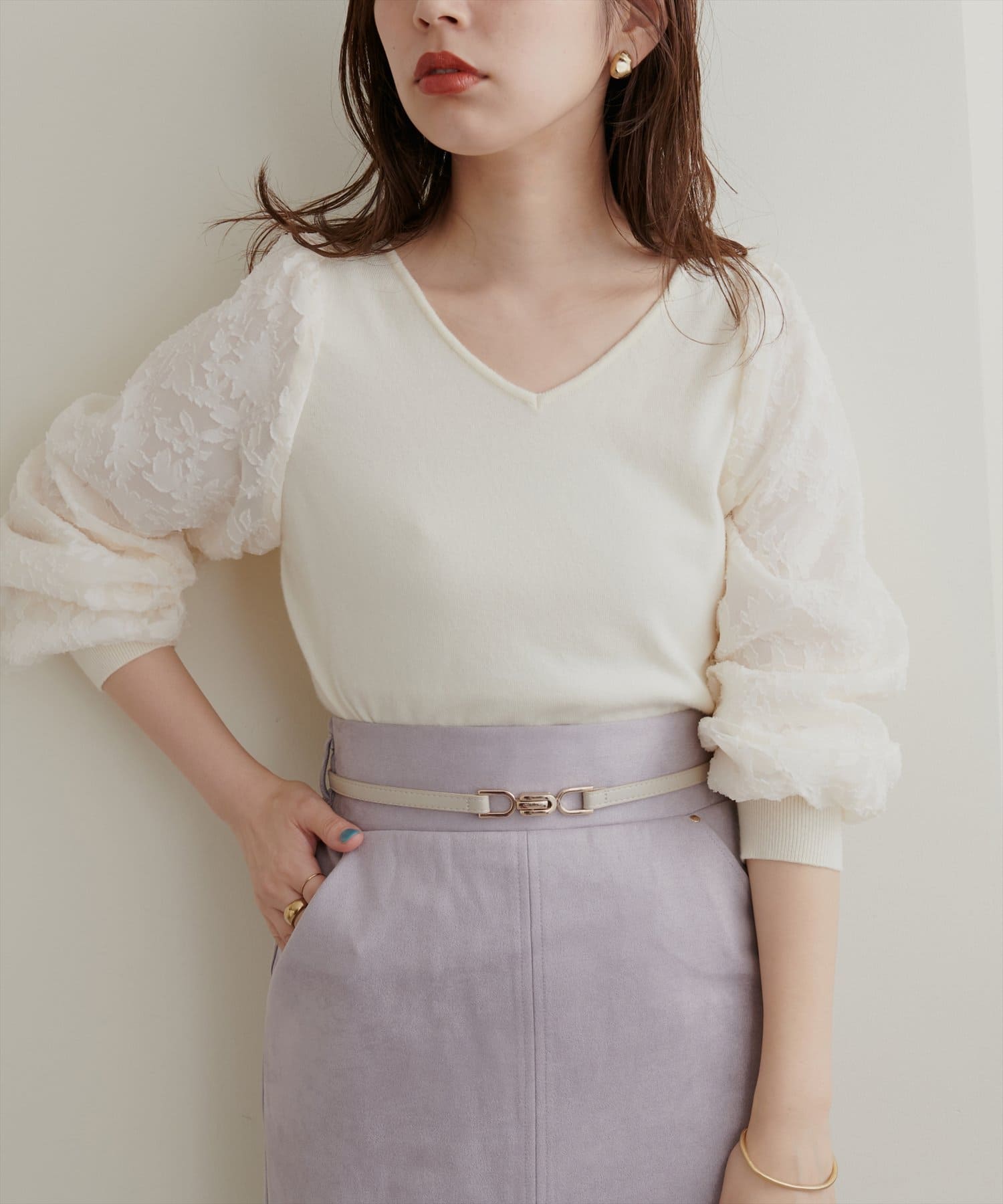 2022AWアイテム/袖レース前後2WAYお上品ニット | natural couture