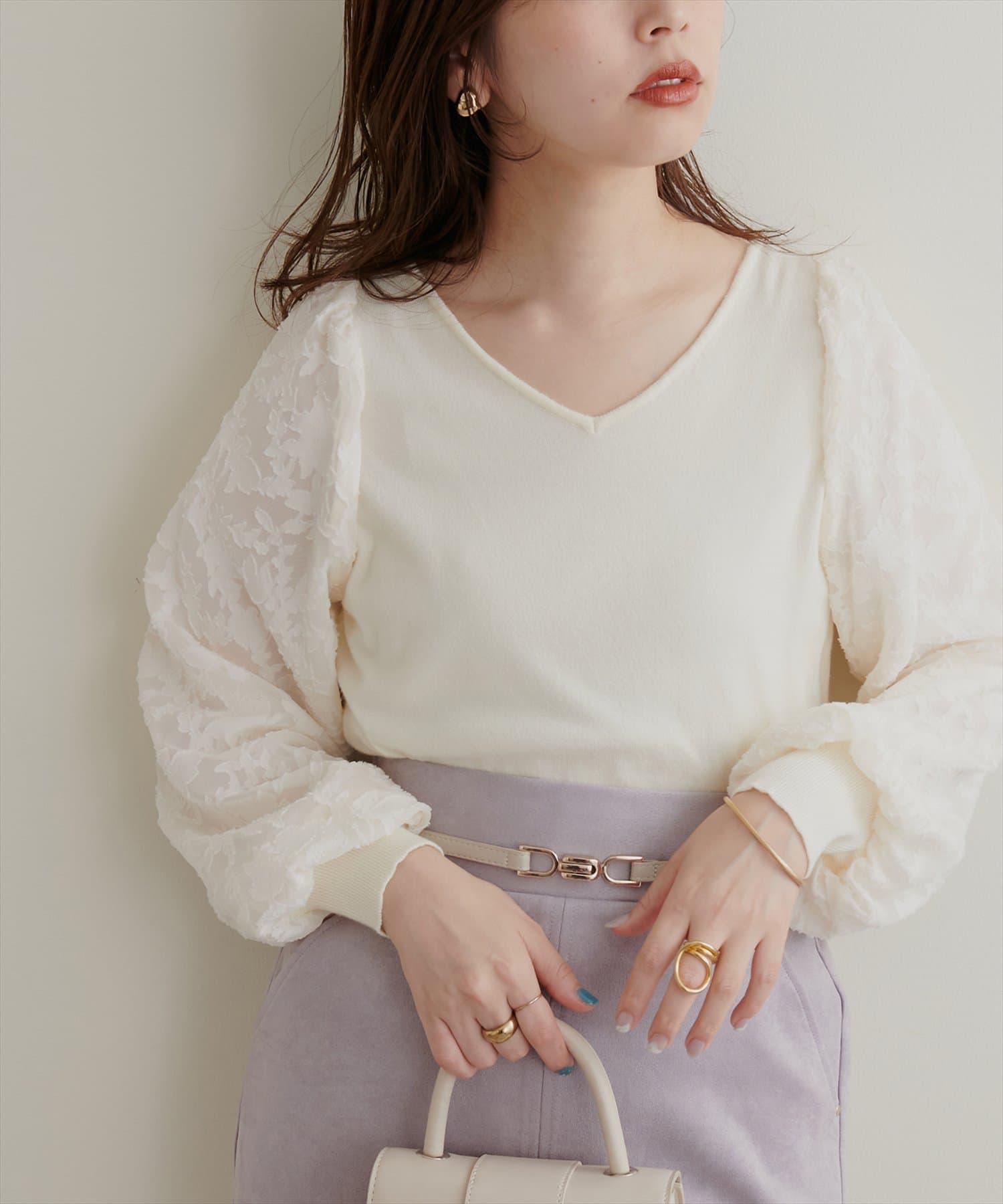 theory luxe 袖レース春ニット ホワイト 手洗い可 定価36,000円 セール】 袖レースニット≪手洗い可能≫ （ニット・セーター）｜QUEENS