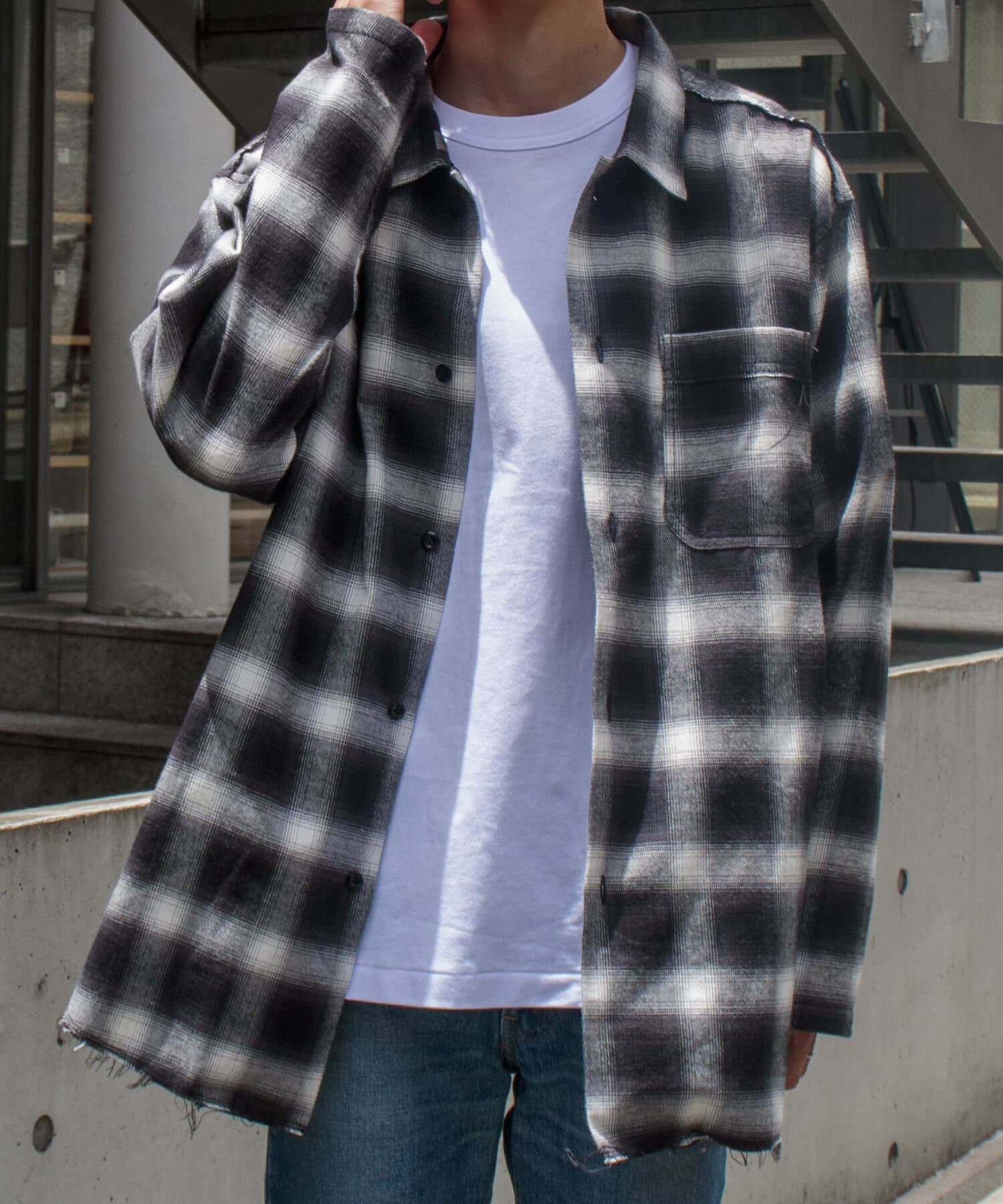 GLOSTER】オンブレチェックシャツ カットオフ USD加工 | FREDY