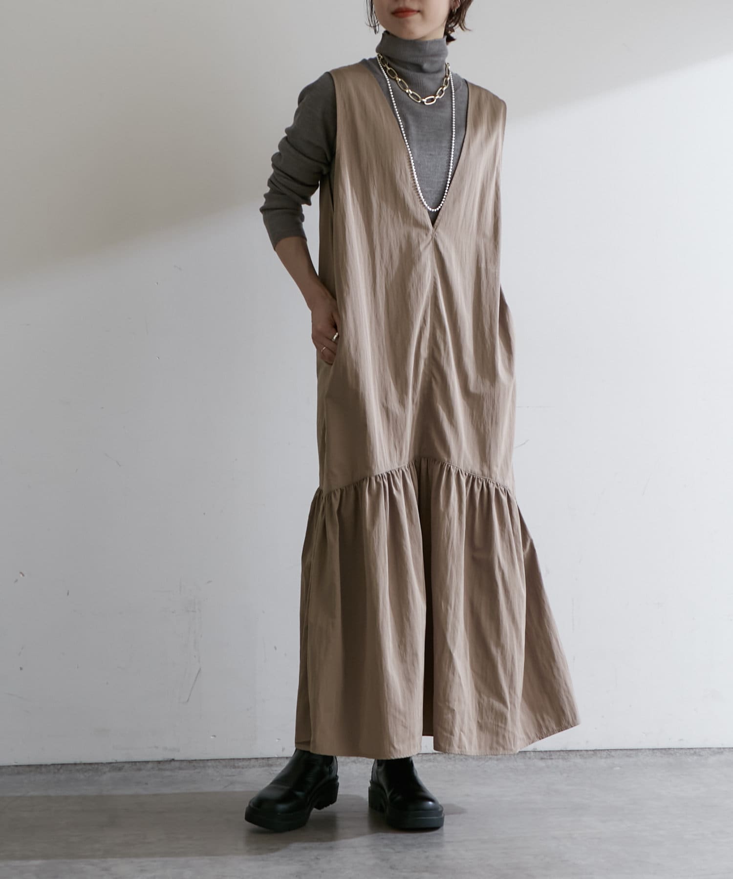 Omekashi(オメカシ) タフタギャザージャンパースカート