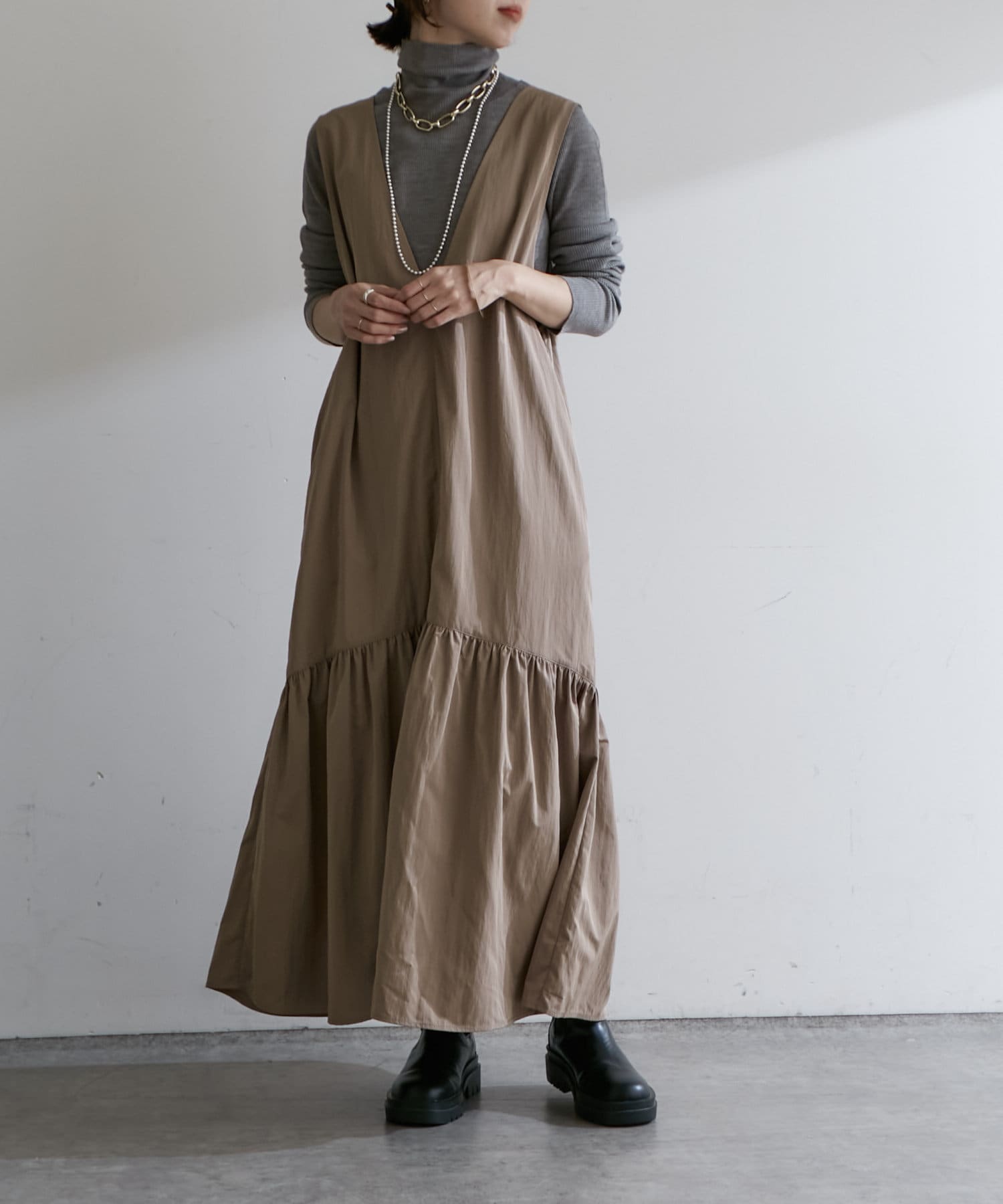 Omekashi／タフタギャザージャンパースカート
