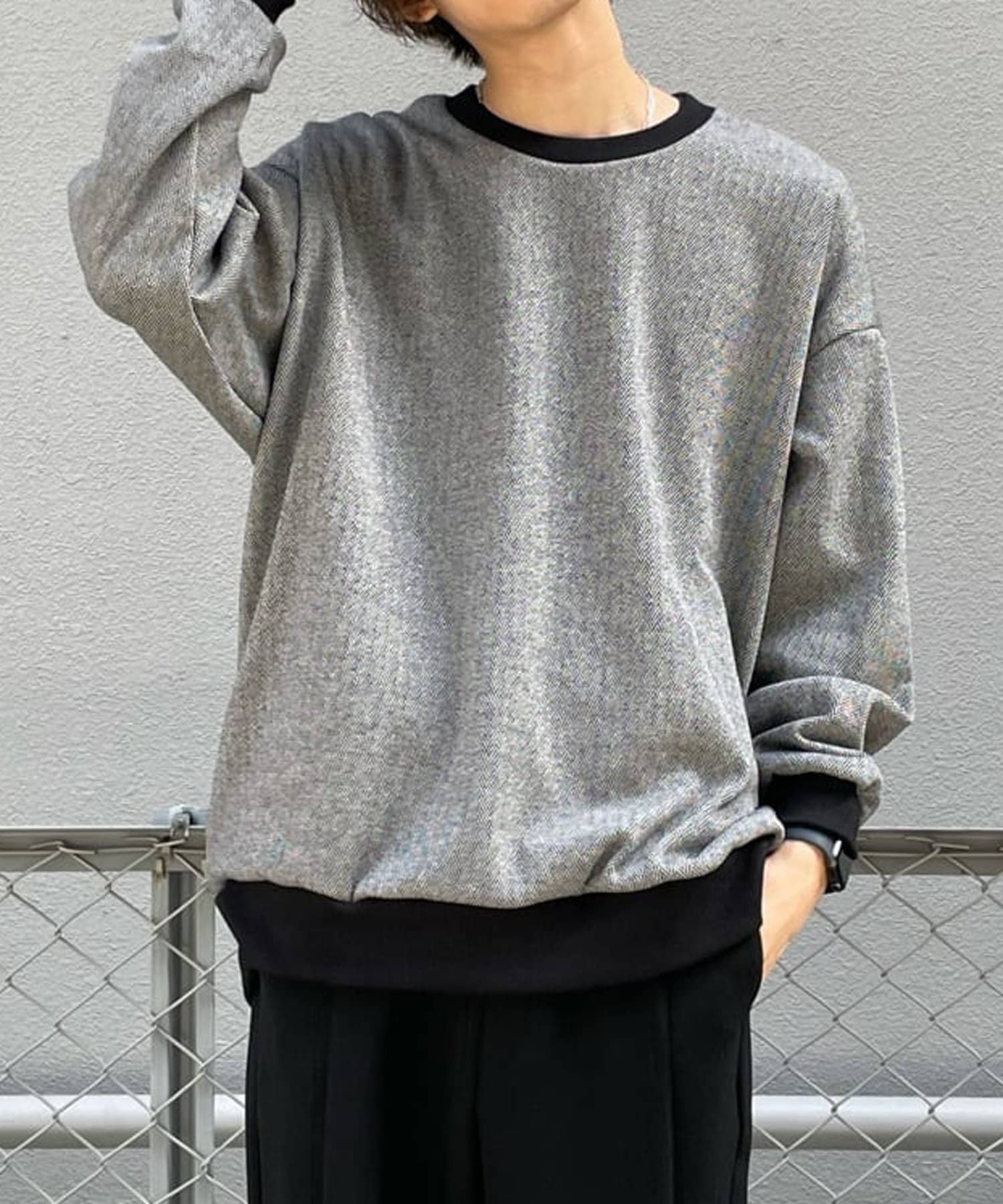 裏起毛ヘリンボーンクルーネックプルオーバー - Lui's(ルイス