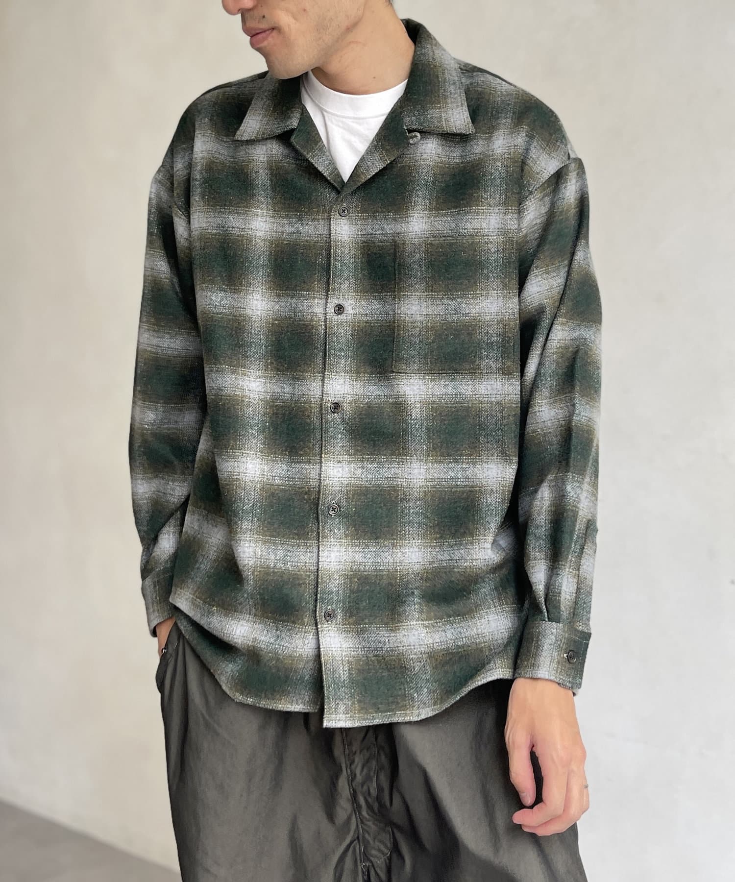 CPCM(シーピーシーエム) 【ユニセックス】起毛オンブレチェック開襟シャツ