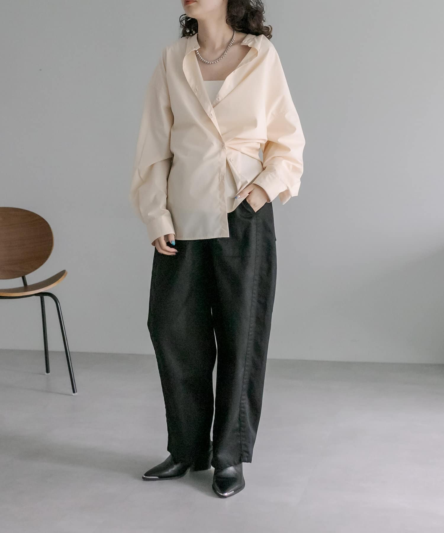 (新品未使用)loungedress オーバーシャツ　カシュクールシャツ Loungedress】カシュクールシャツ | OUTLET(アウトレット